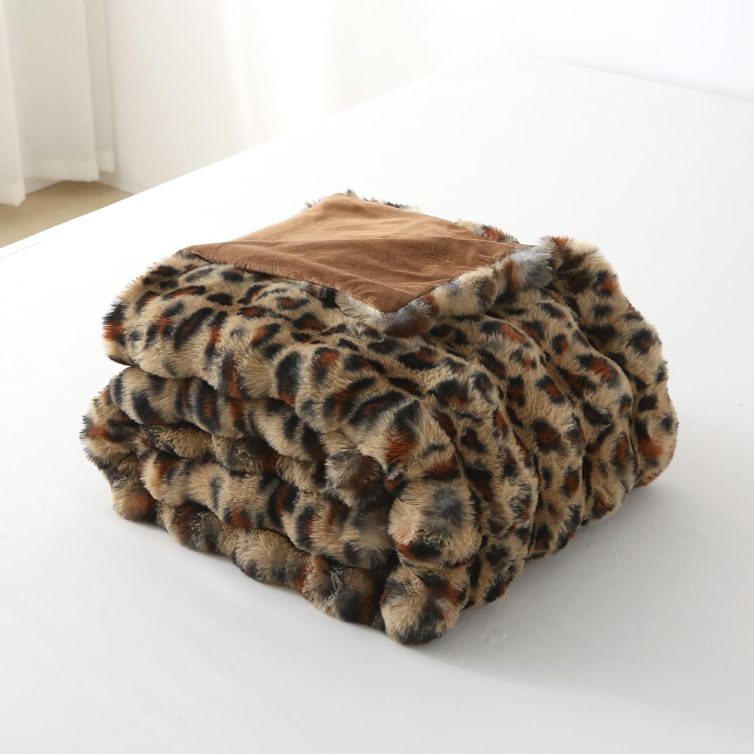 MERRYLIFE Luxury Thick Plush Cheetah Print Faux Rabbit Fur Throw Blanket Ultra-Plush Cozy Soft Decorative Blanket Use for Couch Bed Travel (Cheetah, 50"*60") - Image 7