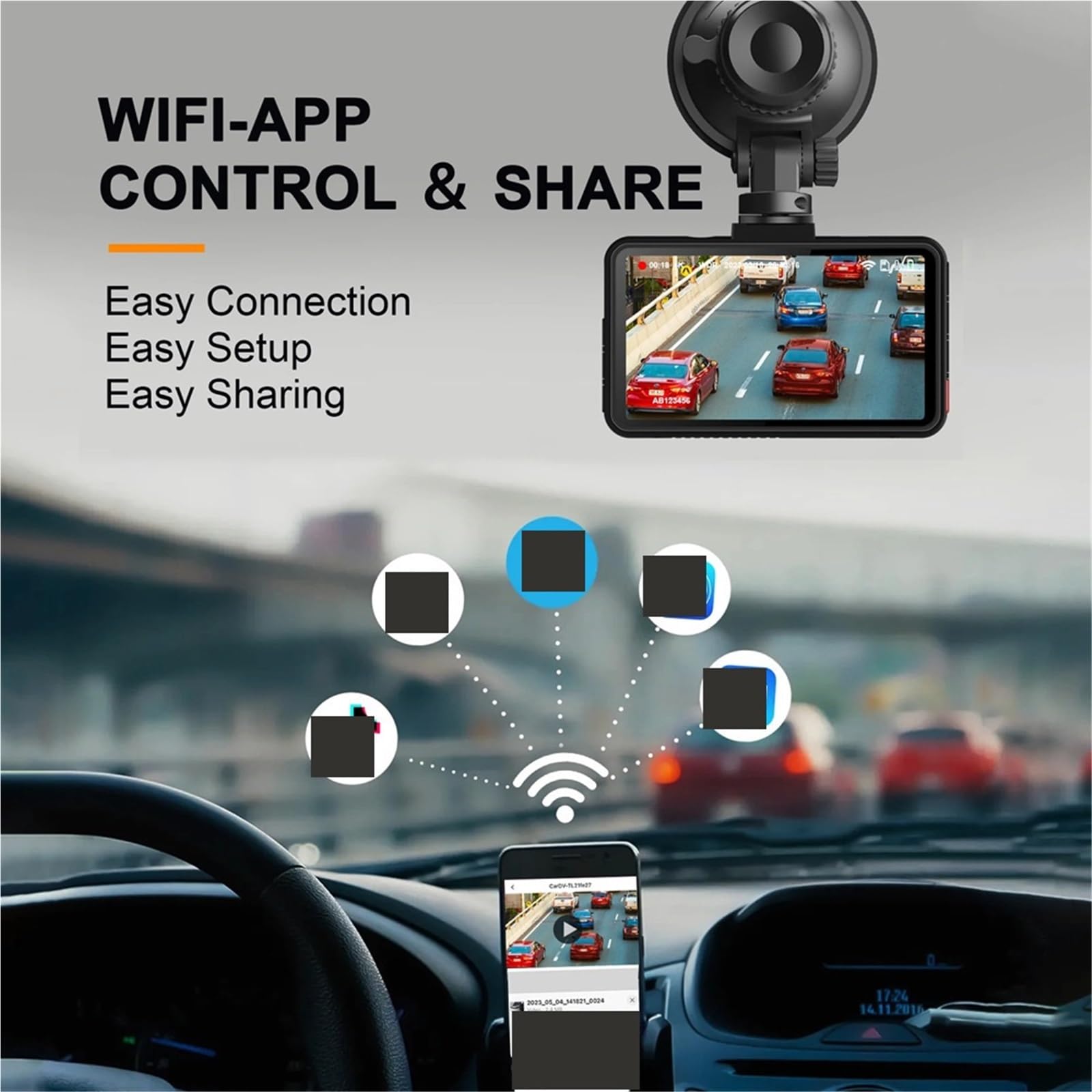 Kamera samochodowa, 2 Szt. Kamera 4K WiFi GPS Mini Wideorejestrator Samochodowy Przednia I Tylna Auto Night Vision WDR 24H Parking Czarna Skrzynka,dla samochodów
