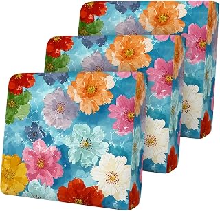 Colorful Floral Seat Cushion Cover Set, Watercolor Flower Sofa Cushion Slipcover, Stretch Couch Seat Protector with Elastic Bottom, Furniture Cover for Home Décor,3PC
