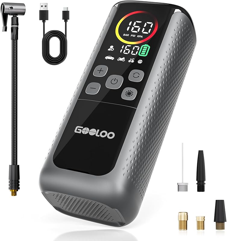 Compresor de aire portátil para inflador de neumáticos de alta resistencia GT160 DUAL | Construido para vehículos pesados ​​• 160 PSI máx. • Bomba de doble cilindro • Batería de 10000 mAh • Inflado rápido