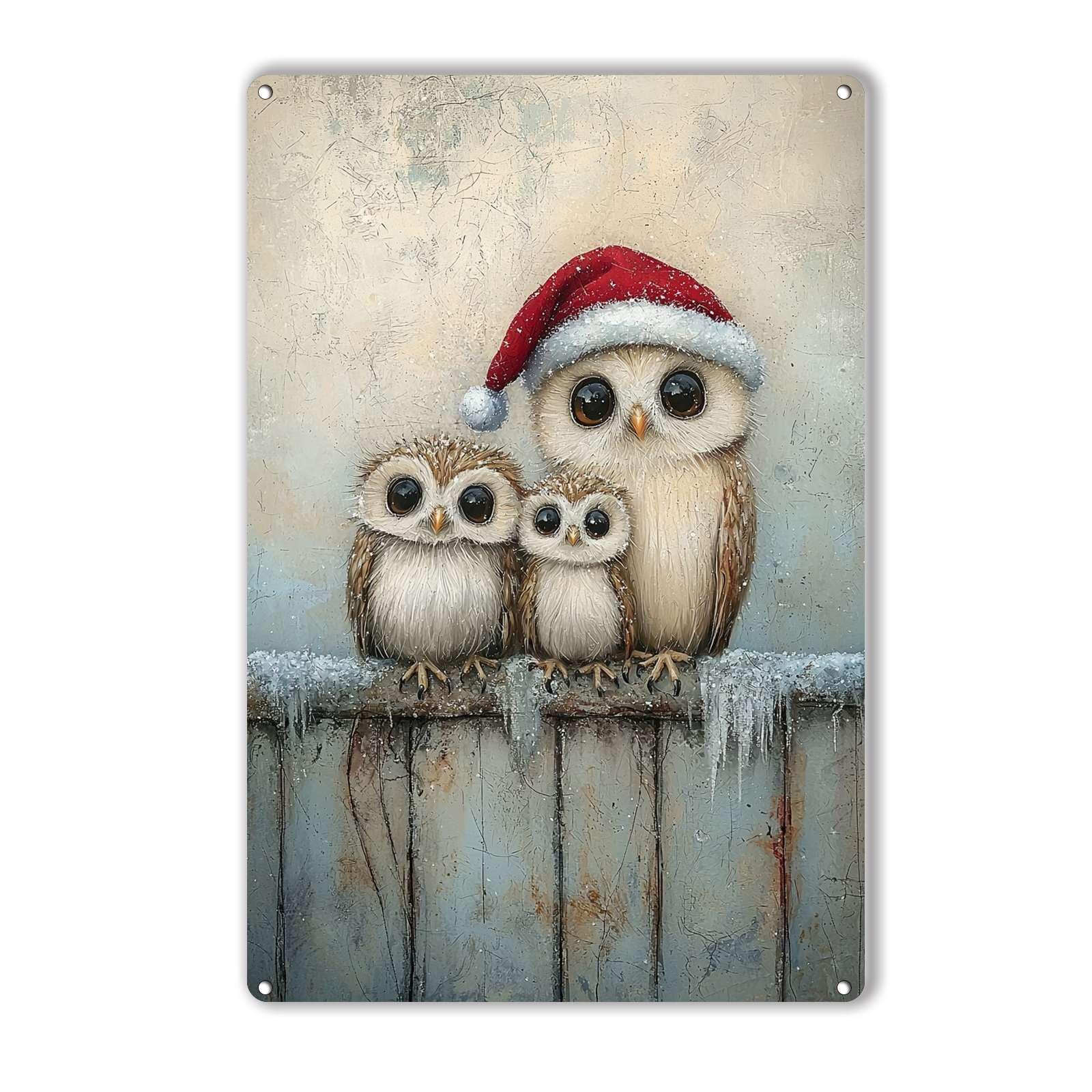 Anceky Christmas-Owl Signs Retro Metal Tin Sign Vintage Wall Decor for Outdoor Gate Window Backyard Home 12×8 Inch