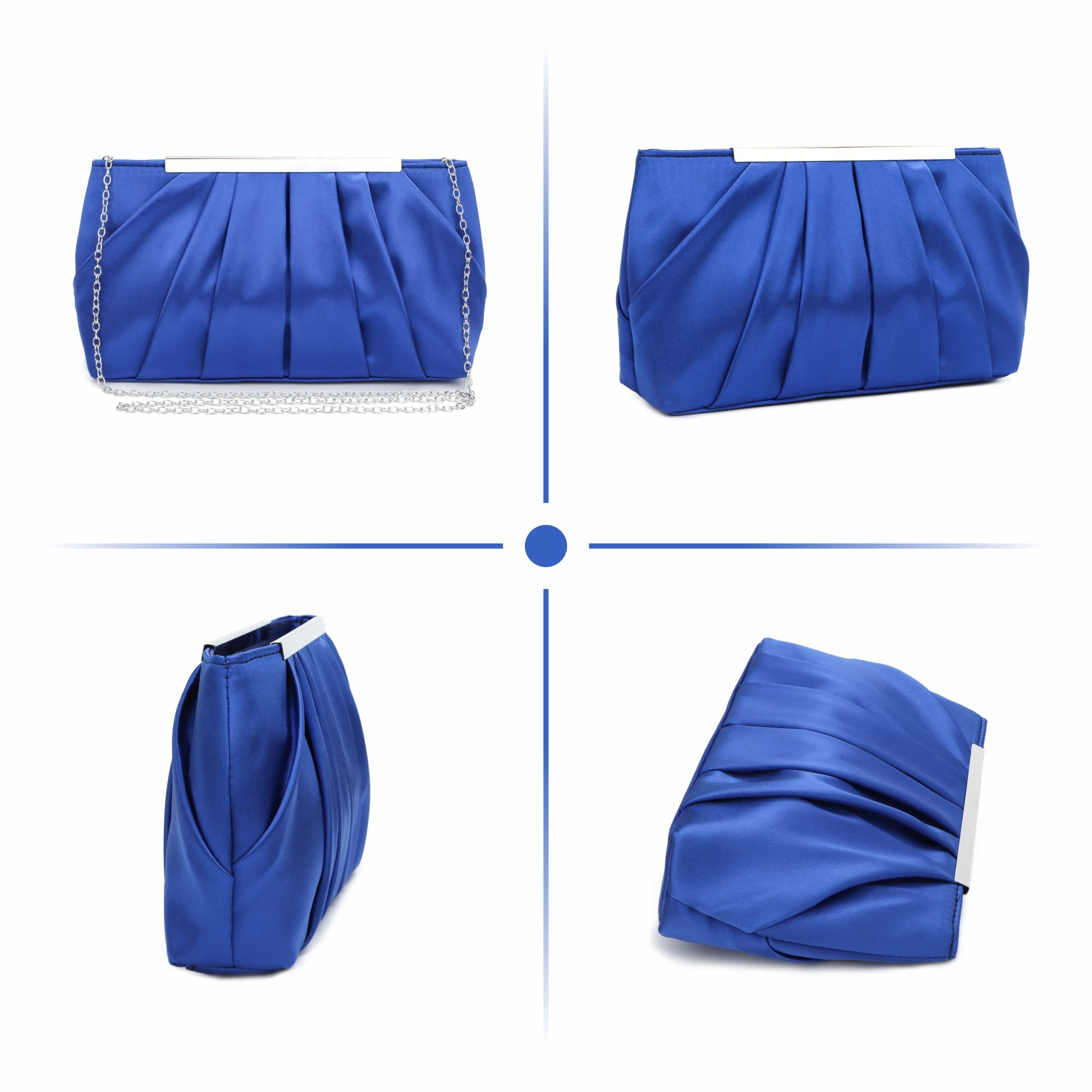 Pochette da Sera in Raso Plissettato Borsa da Sera da Sposa per Donna con Catena e Chiusura Magnetica