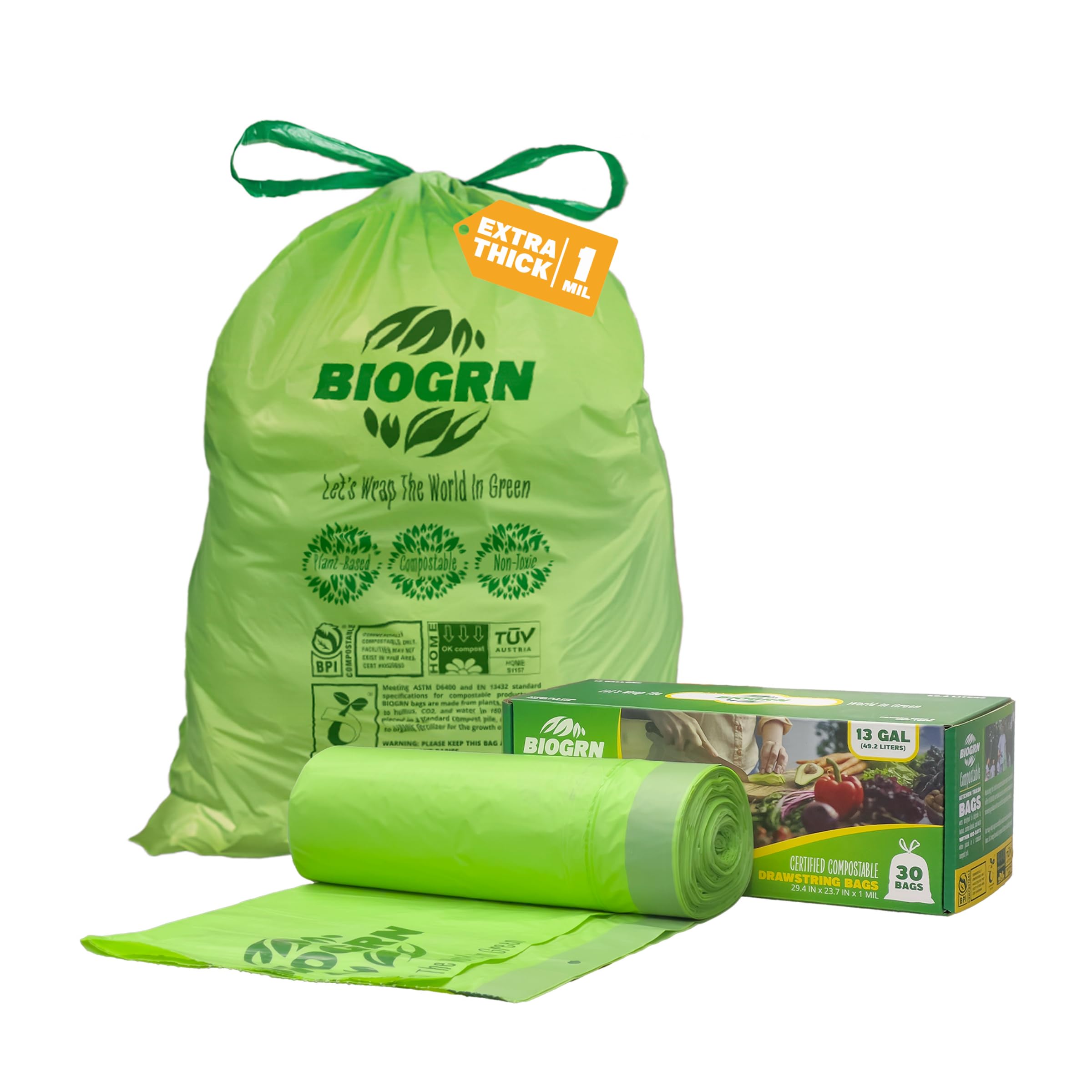 BIOGRN 13 Gal Compostable Trash Bags