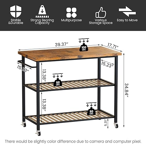 Miniatura 2 de Hooseng Isla de cocina con almacenamiento, carrito de isla de cocina con 3 estantes, isla de cocina rodante, pequeña isla de cocina con marco de