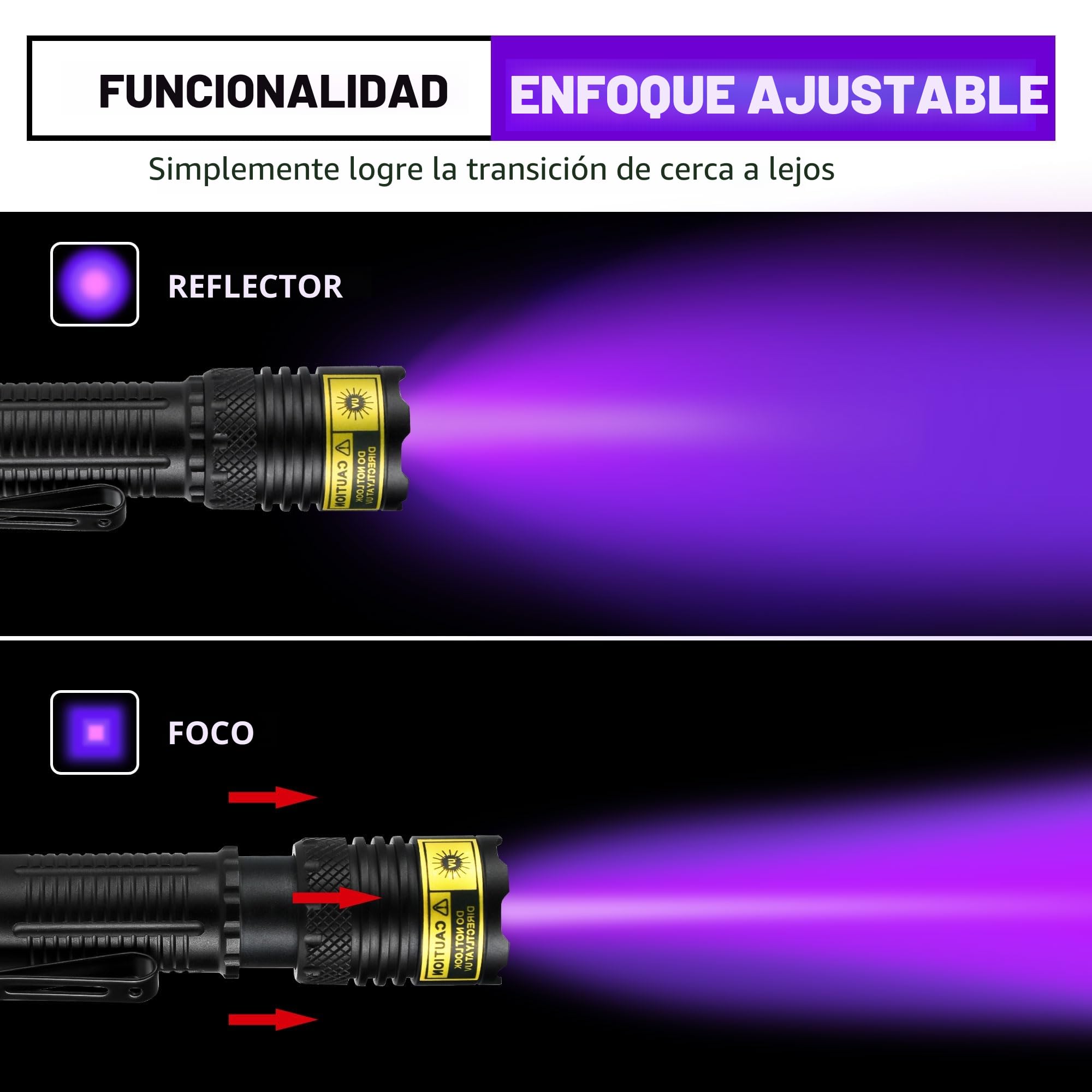 DARKDAWN Linterna UV de 395 nm, luz negra, mini y potente USB - C, linterna LED recargable para maderas, linterna portátil de enfoque ajustable para vidrio de uranio, dinero, manchas de orina de