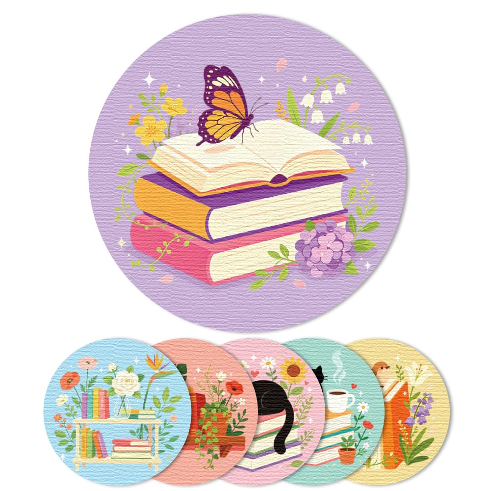 ANATTASOUL Books Absorbent Recycled Rubber Coasters Set of 6 for Drinks