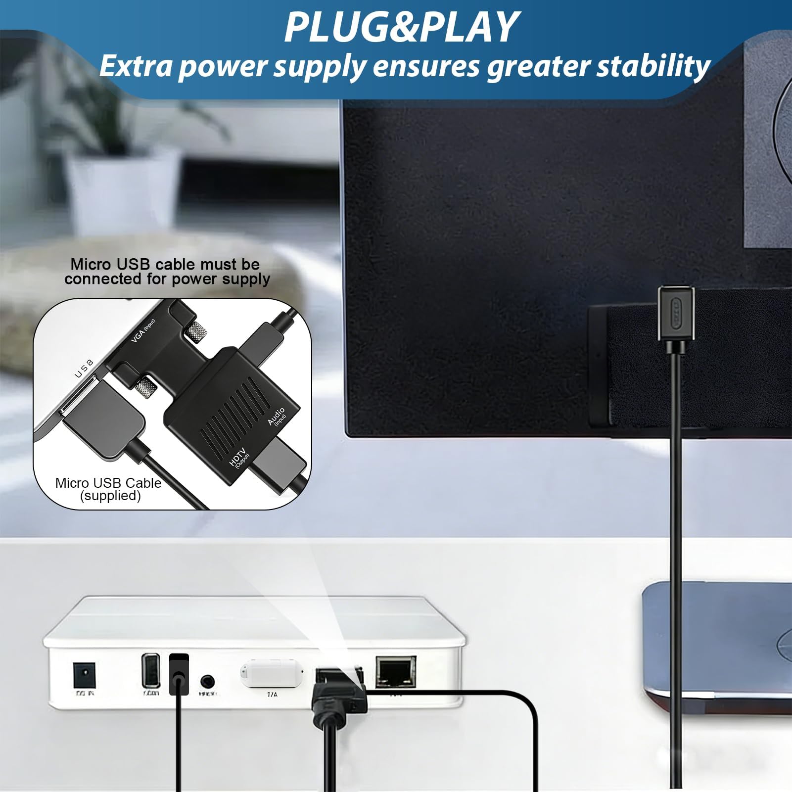 Adaptateur VGA vers HDMI Audio HD 1080p Convertisseur Actif Vidéo VGA Mâle vers HDMI Femelle Câble