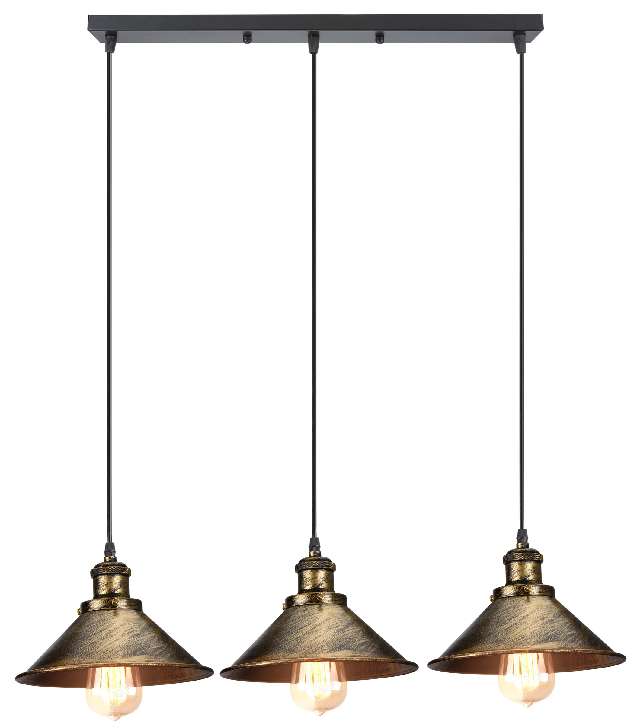 iDEGU 3 Luci Lampadario a Sospensione Industriale Lampada a Sospensione Vintage Stile Edison E27 Plafoniera Lampada da Soffitto per Sala da Pranzo Soggiorno Cucina Bar, 22CM (3 Luci Palo, Bronzo)