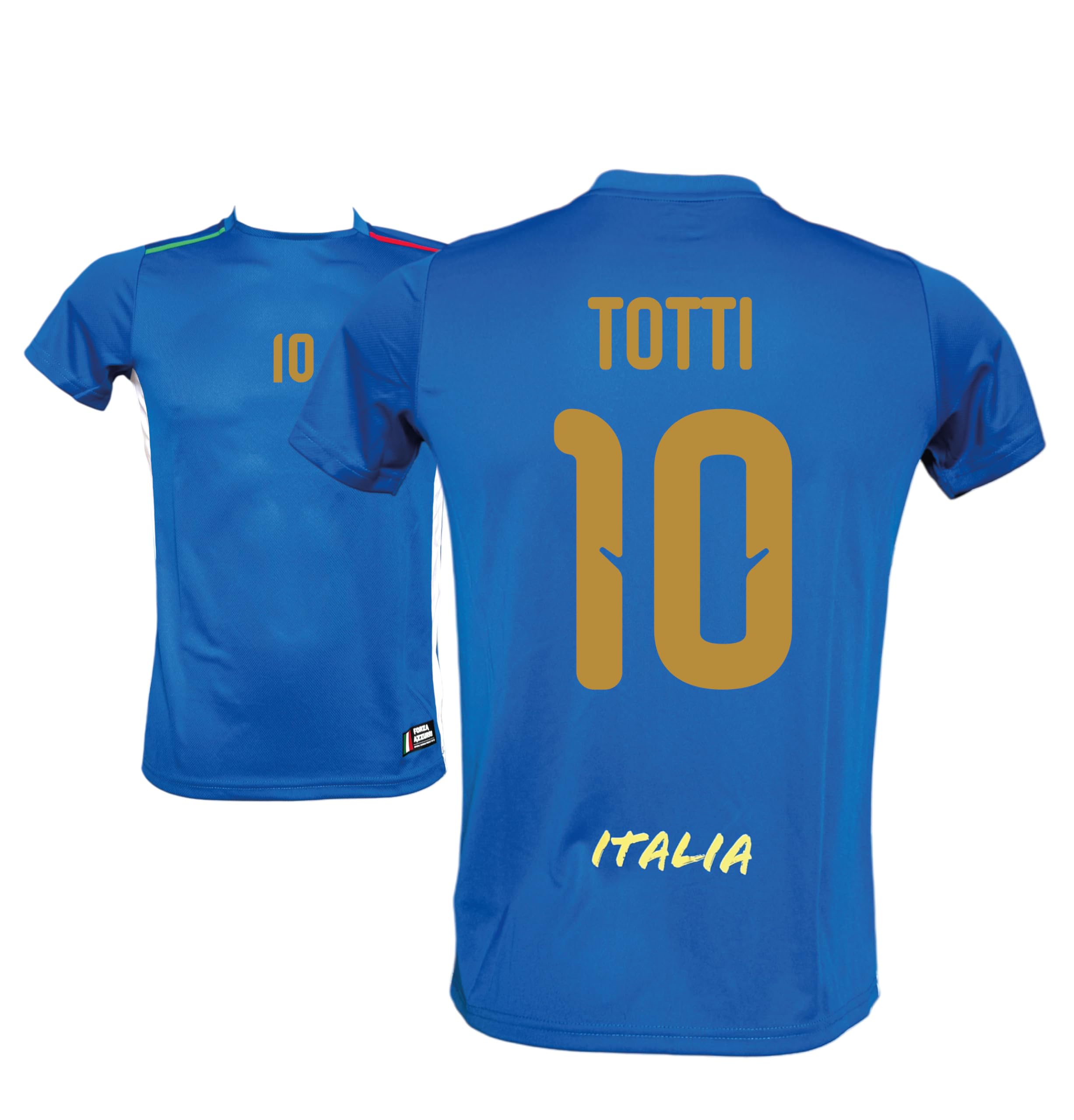 Generico Maglia Italia Calcio Totti 10, Blu con Stampe in Oro, Replica Maglietta Nazionale Italiana, Taglie da Adulto e Bambino