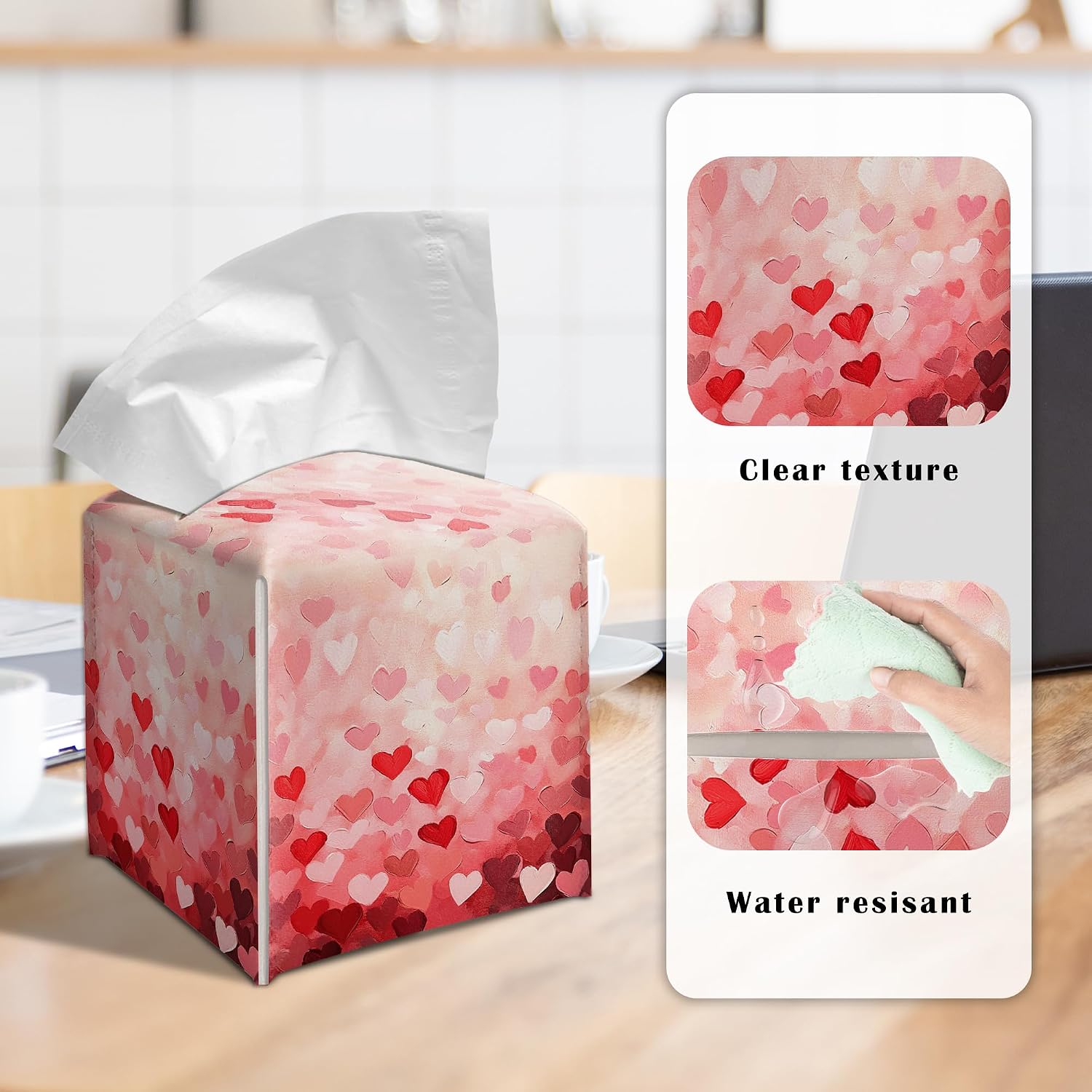 Valentines Day Decor Heart Pattern Tissue Box Cover(014) image 3