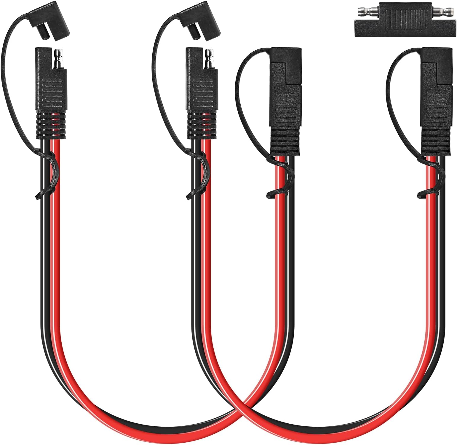 2-Pack 2 Pin Quick Disconnect Polarized Wire Harness, 1FT 10AWG SAE Connector Bullet Lead Cable, for Battery Chargers/Motorcycle Accessories/RV Power Connections （with dust Cap）