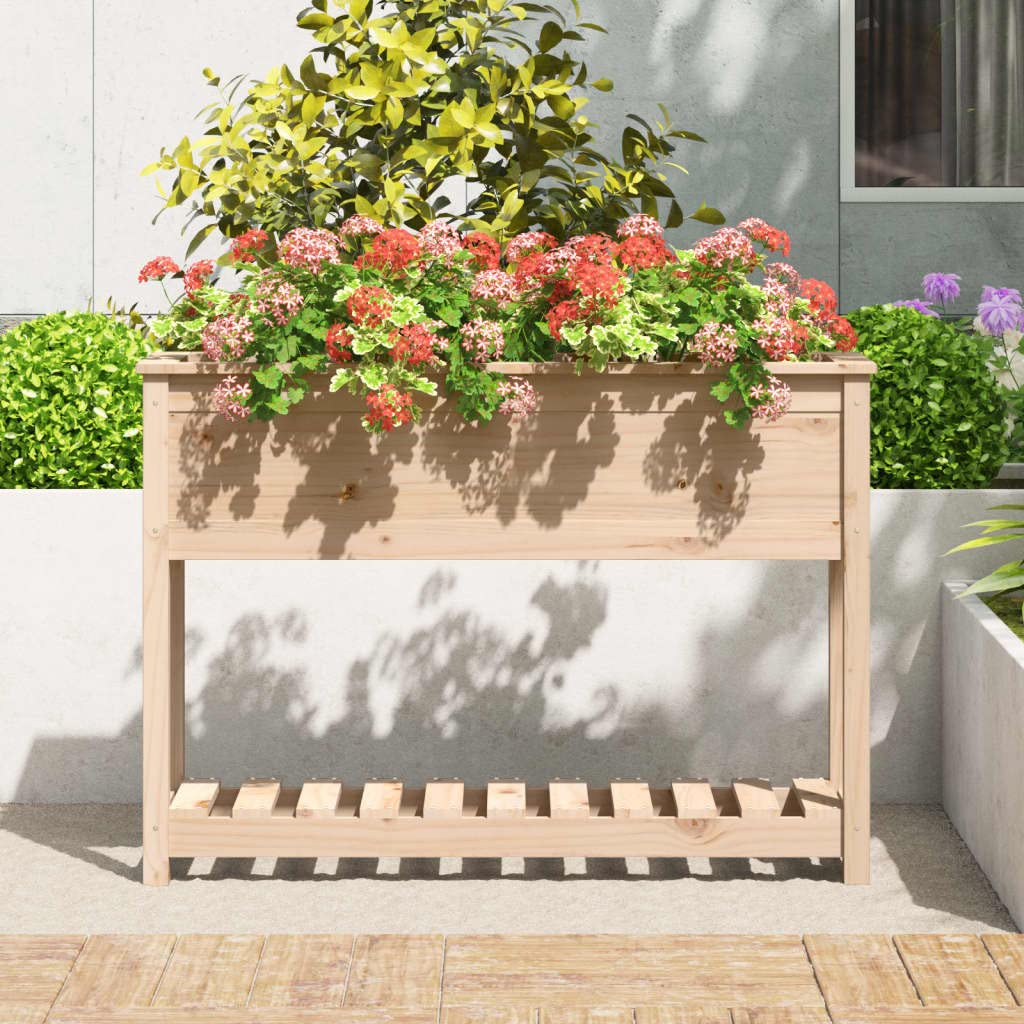 Skrzynka na kwiaty z półką z litego drewna sosnowego 111,5 x 34,5 x 81 cm na balkon i patio, duża doniczka na nasiona, solidna i stabilna konstrukcja, ergonomiczna wysokość, idealna do ogrodu