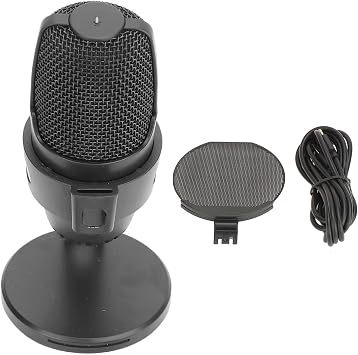 USB Condenser Microphone with RGB Light, Cardioid PC Condenser Microphone for Gaming Studio Recording, Live Streaming, Plug and Play USB Microphone for Android Black