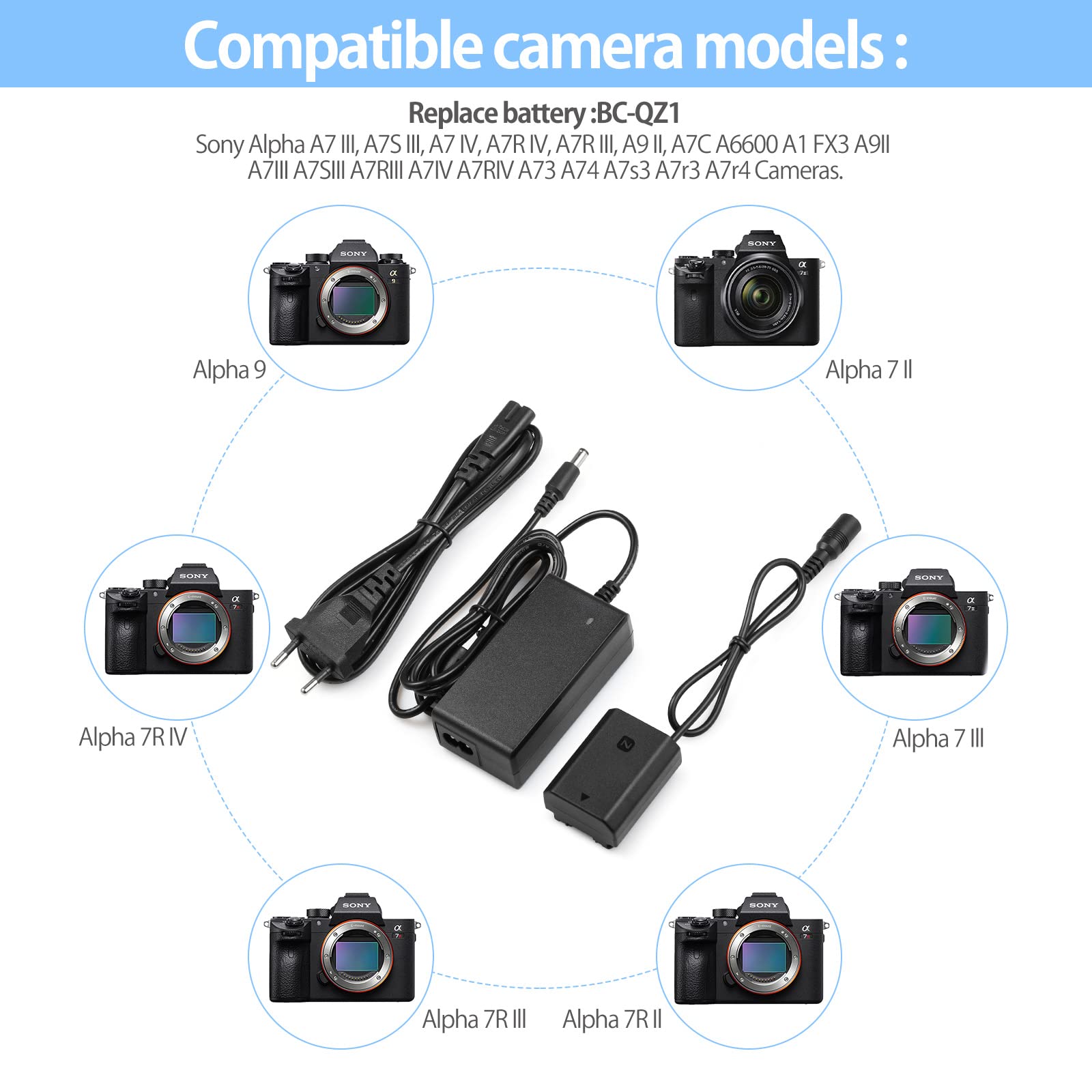 ENEGON NP-FZ100 Dummy Battery AC-FZ100 DC Coupler Adapter Kit Compatible with Sony A6600, A7C, A7III, A7RIII, A7RIV, A9, A9R, A9S, Alpha 9, Alpha 9R, Alpha 9S, Digital Camera