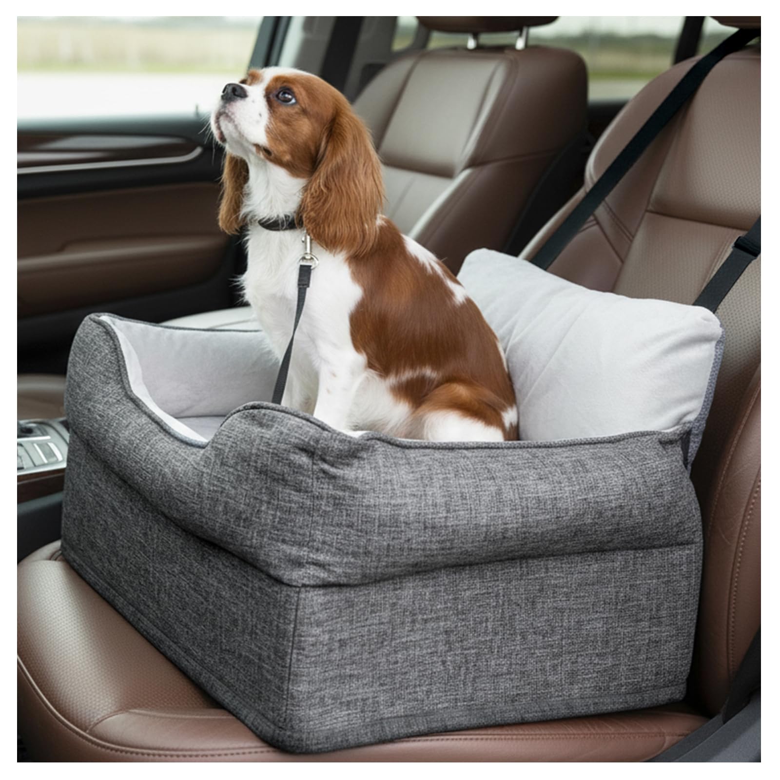 Avont Dog Booster Car Seat, Puppy Cat Pet Portable Travel Bed Carrier with Elevated Cushion for Small Medium Doggies Under 30 lbs -Grey