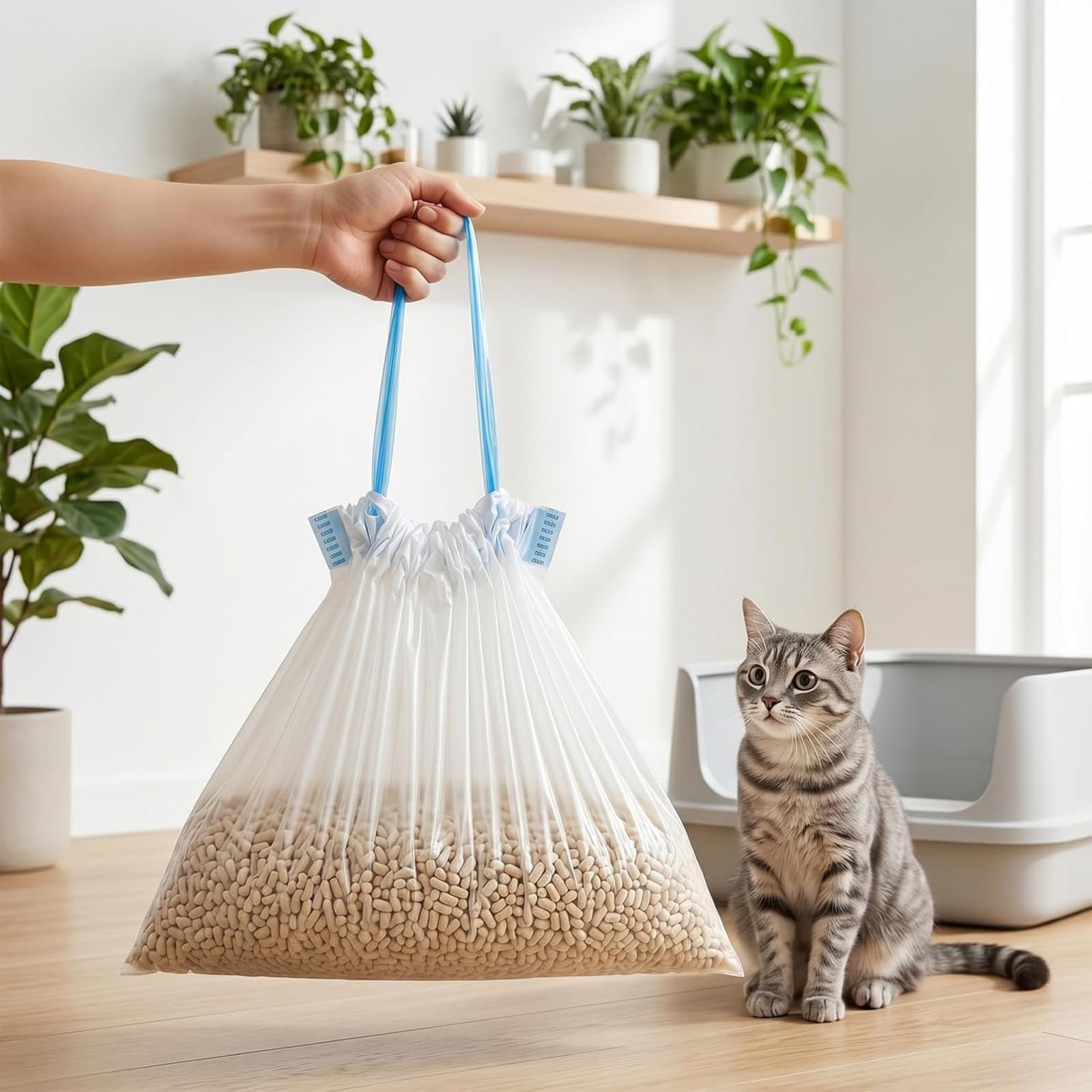 Sacchetti per lettiera per gatti, misura L, 20 pezzi, 65 x 40 cm, sacchetti per lettiera per gatti, extra forti con laccetti, per lettiera per gatti, inserti igienici per lettiera