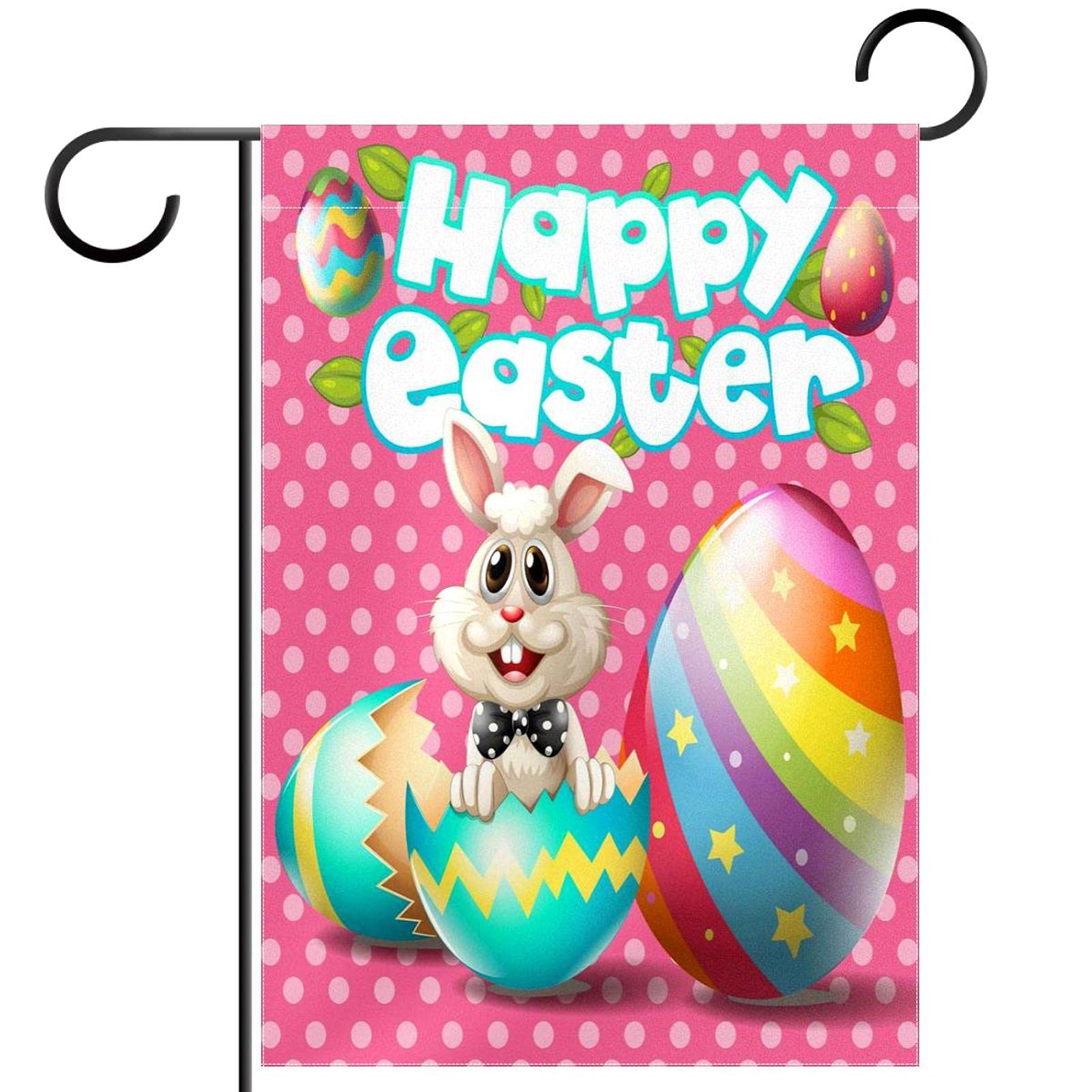 Drapeau de jardin Happy Easter rose 30x45 cm double face - 7