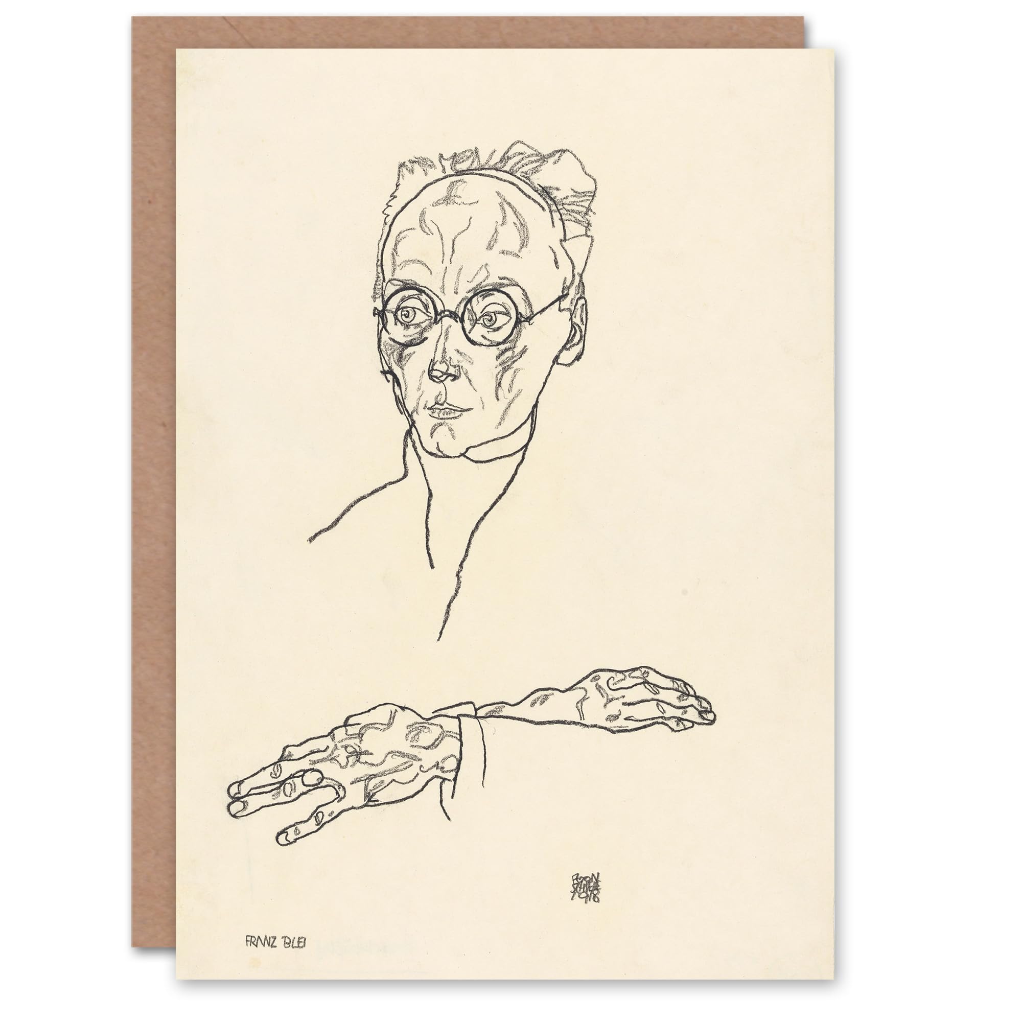 Artery8 Egon Schiele Art Card Franz Blei Line Art Portrait
