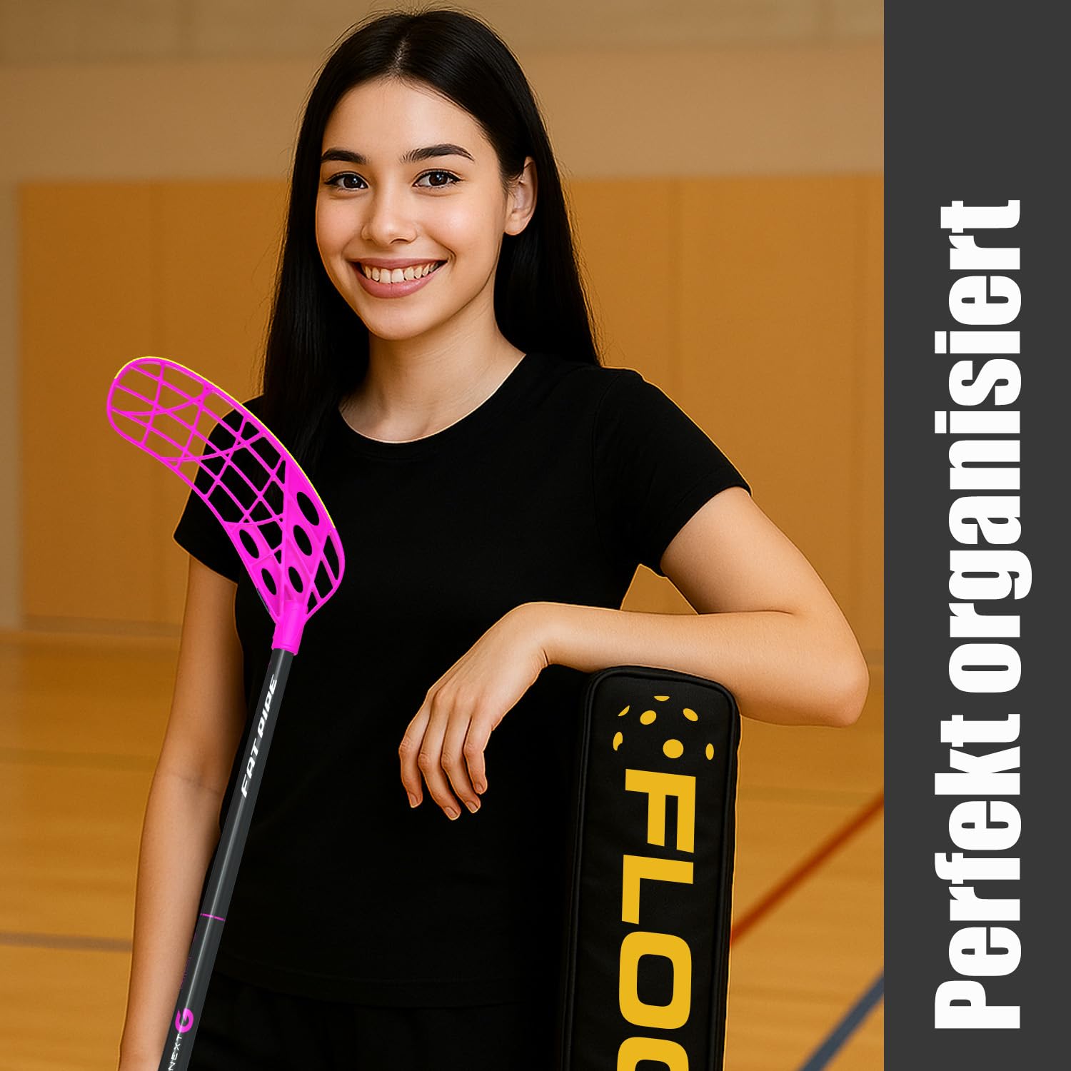 HAE Sac pour raquettes de Floorball & Unihockey - Peut contenir jusqu'à 3 raquettes - Nylon robuste - Convient pour enfants, adolescents et adultes - Longueur de tige jusqu'à 104 cm