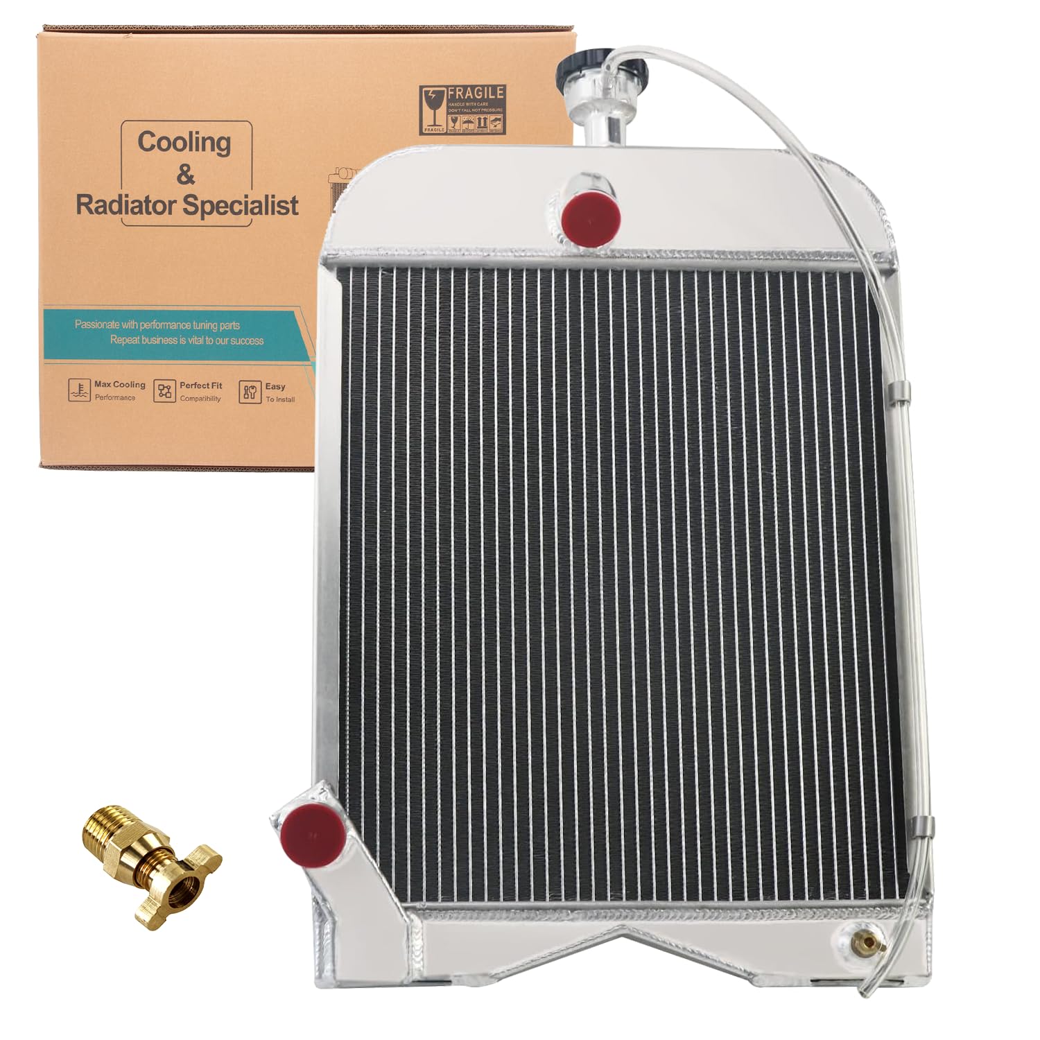 Kaiakui 3 Row Aluminum Radiator Replacement for Ford 8N 9N 2N Models OE#8N8005 86551430, Ford 8N 9N 2N Tractor Radiator with Brass Petcock