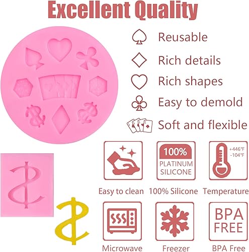 Miniatura 2 de Moldes de silicona de póquer, molde de fondant de chocolate para casino de Las Vegas, fiesta temática de casino, decoración de pasteles, azúcar de