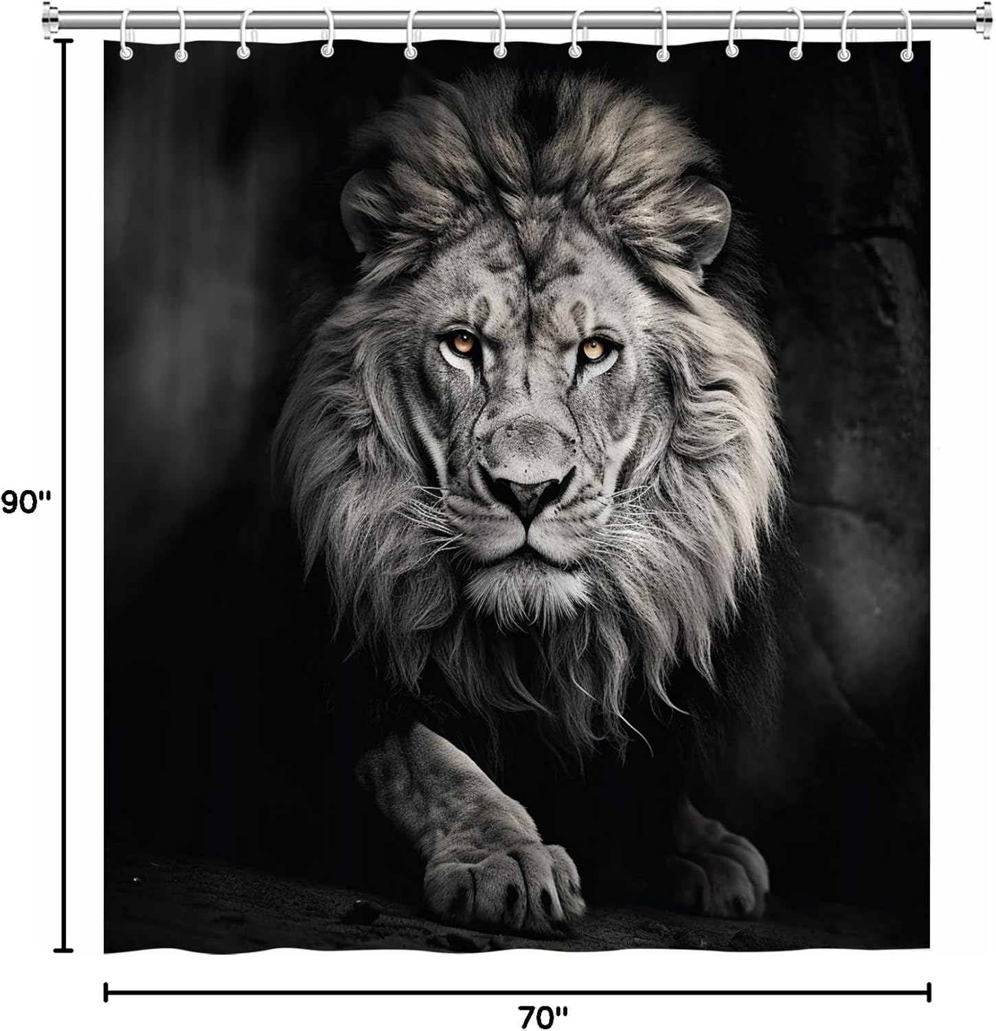 Lion Shower Curtain Boys Mens Bathroom Curtains Male Vintage Majestic Wildlife Animal Safari Cool Art Polyester Fabric Bathroom Decor Set with Hooks 90Wx70H Inch
