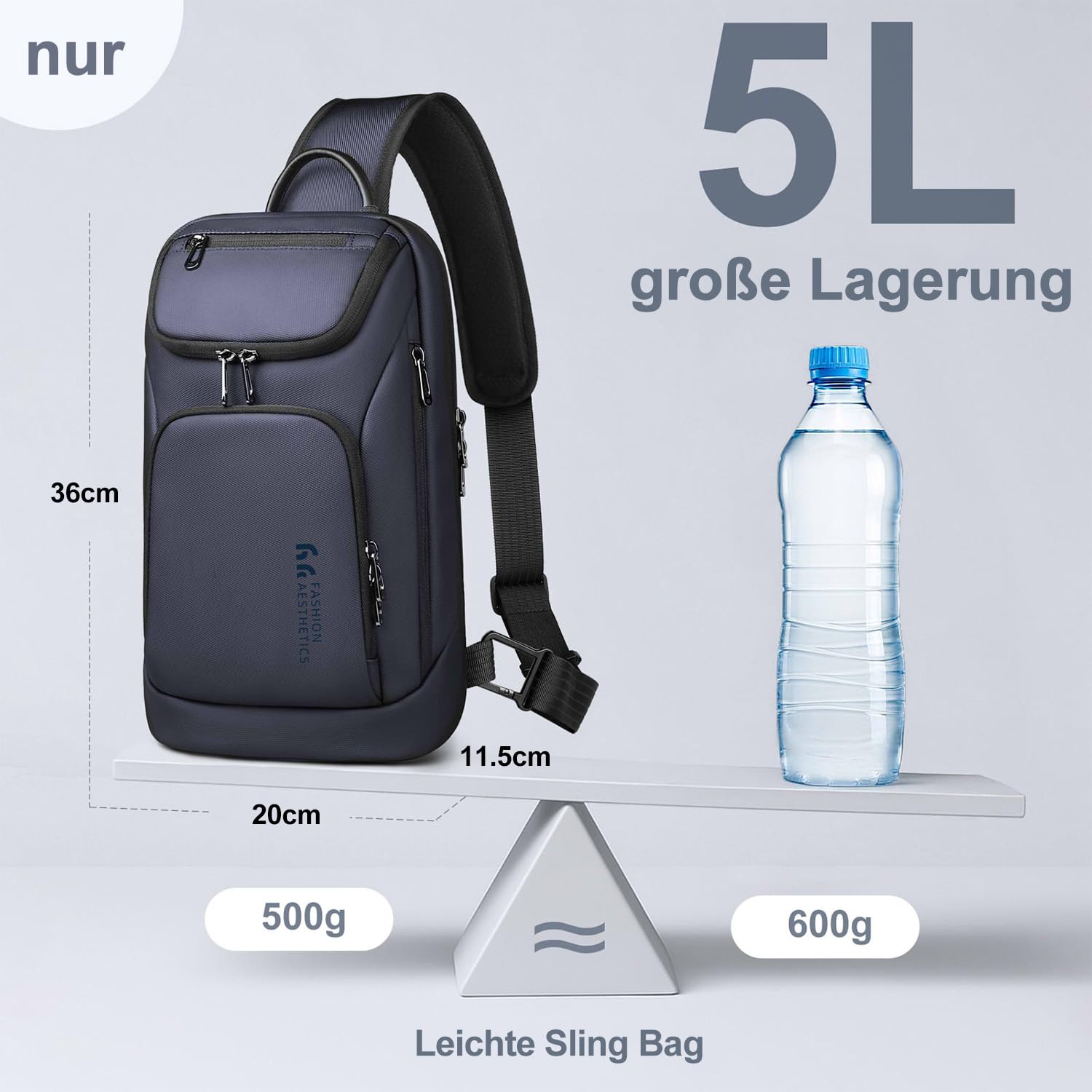 hk Brusttasche Herren Crossbody Tasche Wasserabweisend Umhängetasche mit Tabletfach für iPad 11,3 Zoll