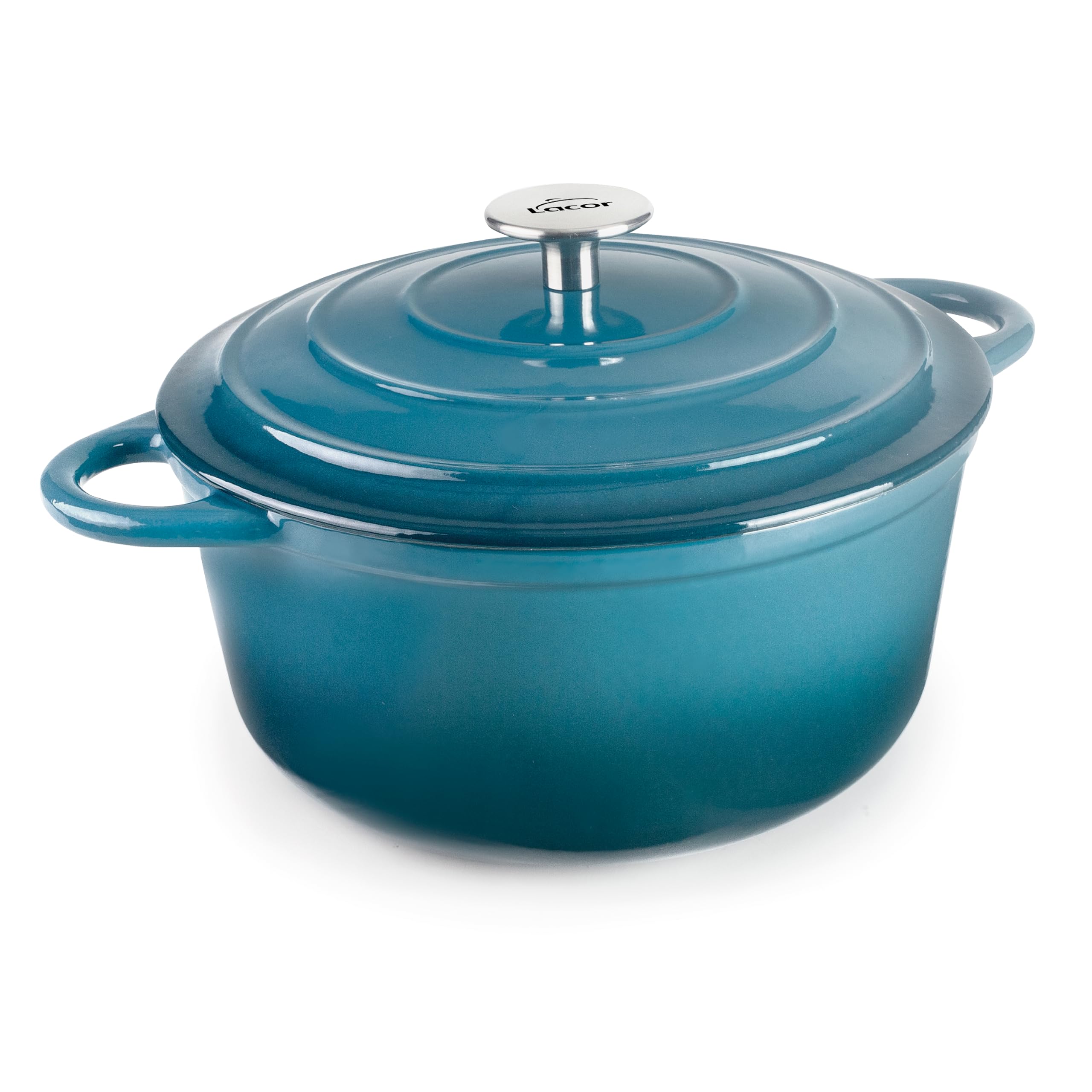 Lacor - 71700 - Casseruola in Ghisa Smaltata, 2,5 Litri, Diametro 20 cm, Tondo Ocean, Cottura Uniforme e Resistente, Adatta per Induzione, Forno e Lavastoviglie