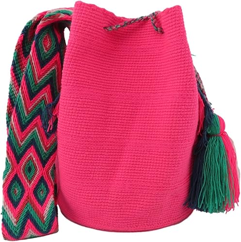 WAYUU bags plain color Colombian handmade crossbody mochila colorful strap ship from Colombia (Pink) WAYUU bags plain color Colombian handmade crossbody mochila colorful strap ship from Colombia (Pink)