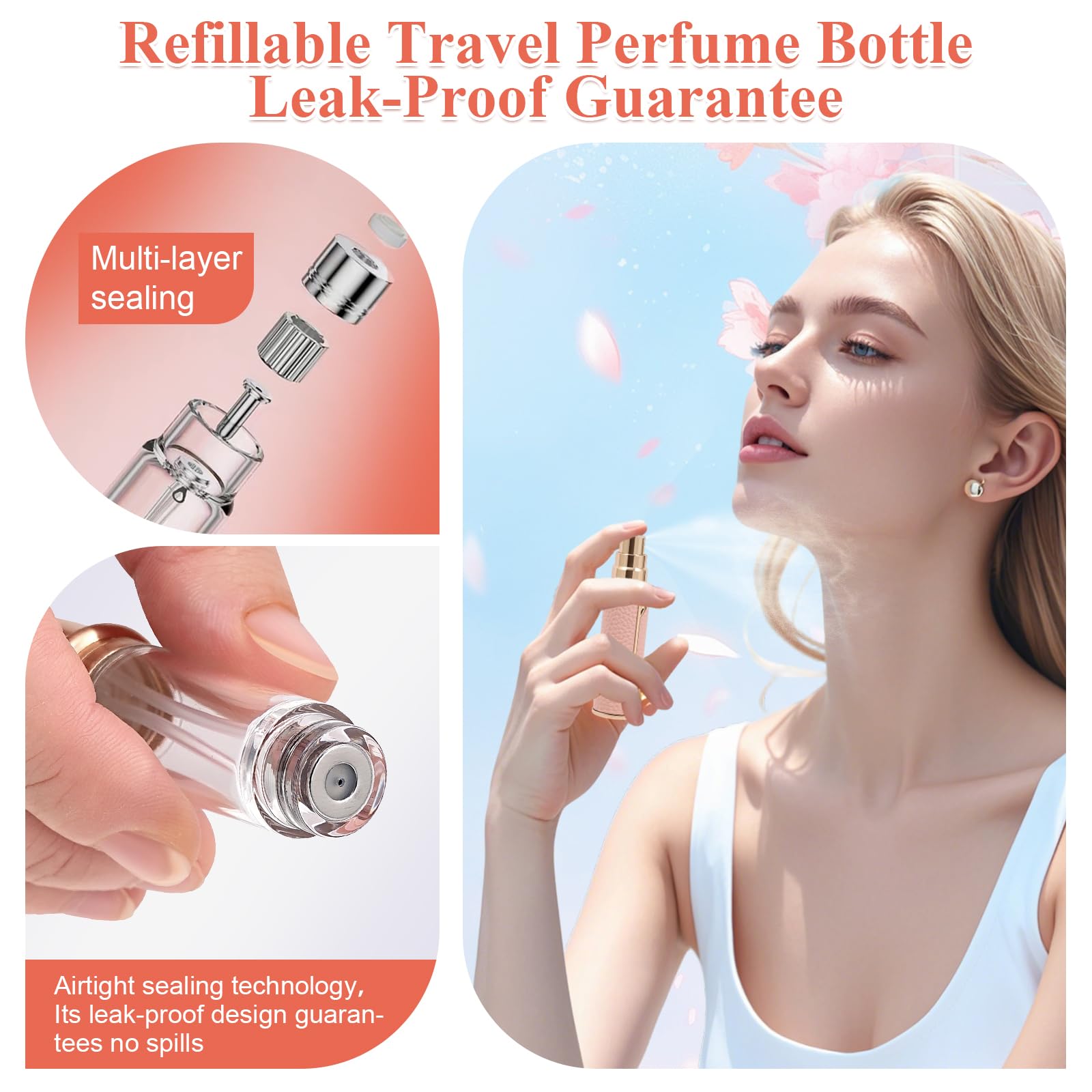 Bottiglia di profumo da viaggio ricaricabile, nebulizzatore fine, riempimento inferiore, guscio in vera pelle, approvato TSA, per rinfrescarsi e viaggi quotidiani (rosso, 10 ml)