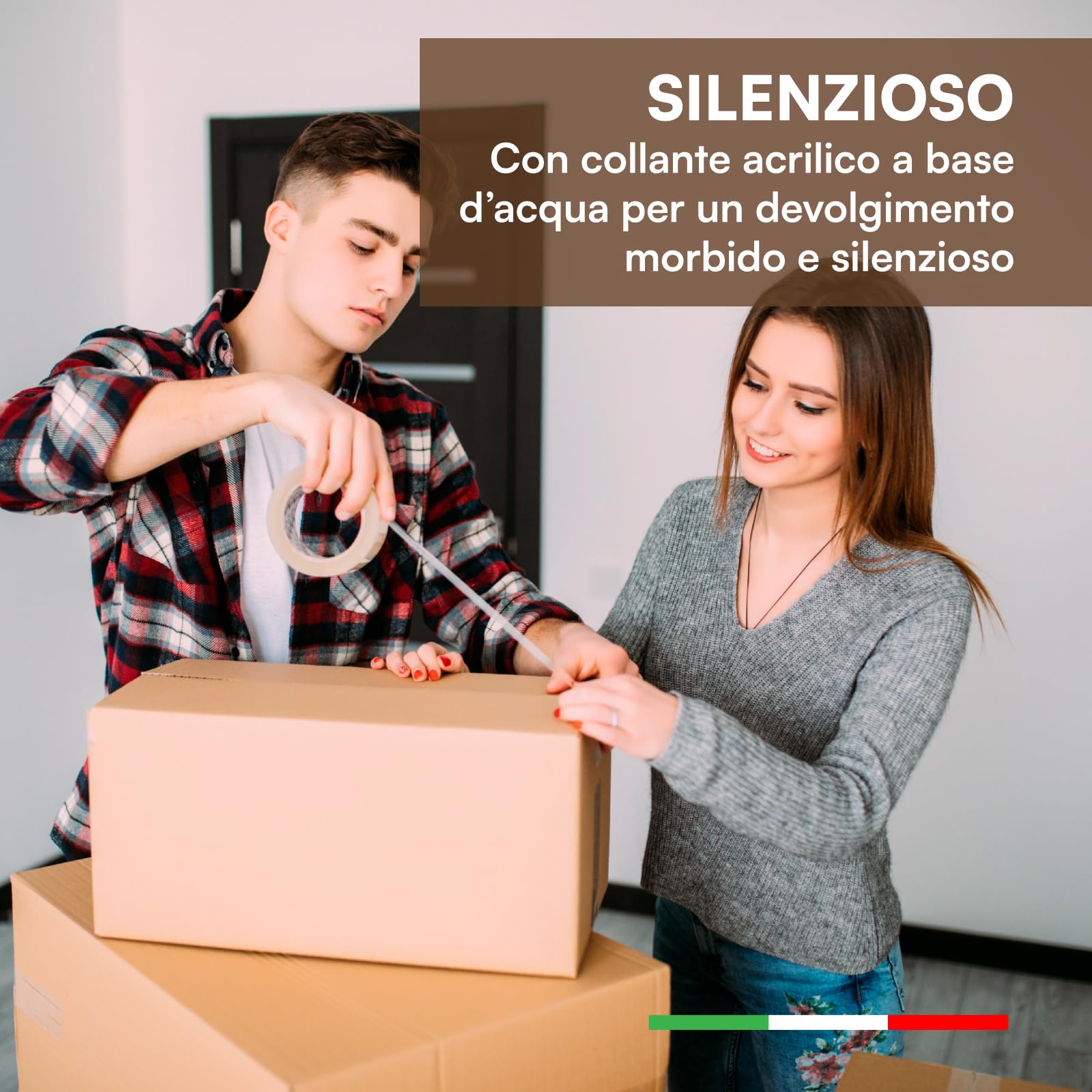 DNK TRADE Nastro Adesivo da Imballaggio Pacchi - 6 Rotoli di Nastro per Imballaggi 50mm x 66m Silenzioso Resistente all'Acqua - Colore Trasparente
