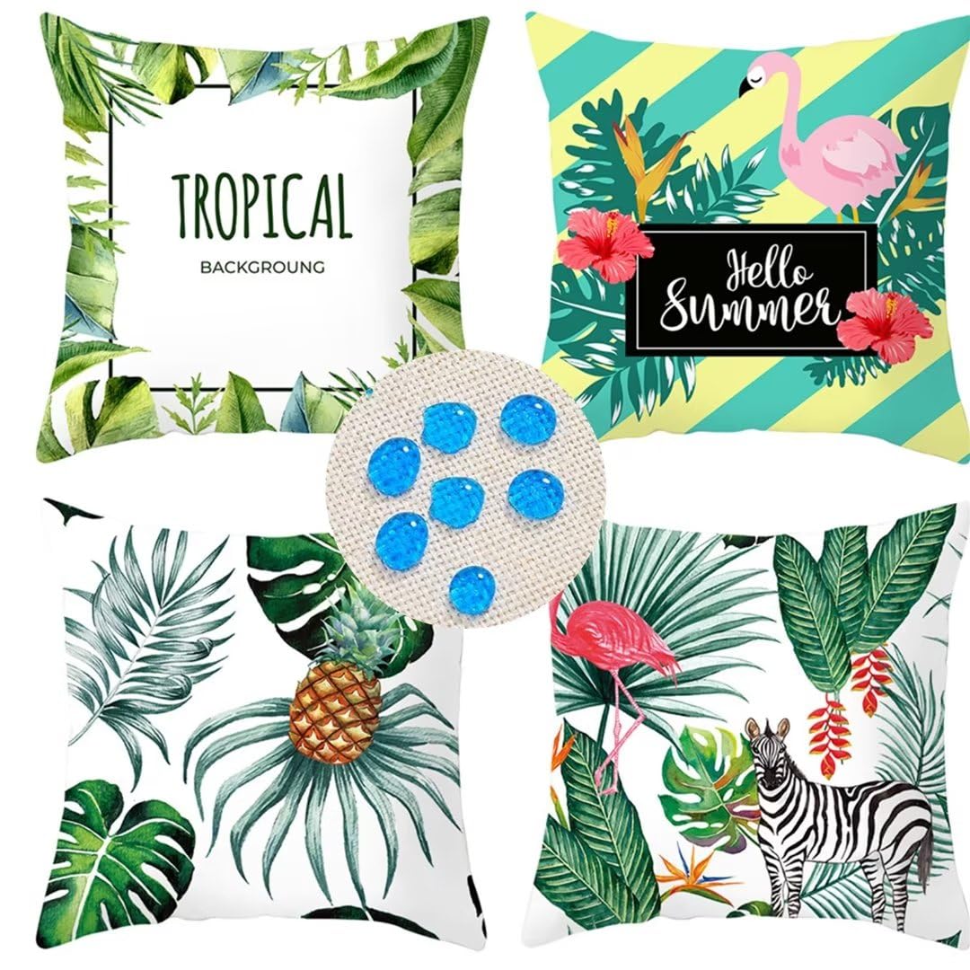 Juego de 4 Funda Cojin 75x75cm Cojines Sofa Fundas Flor Hoja Abstracta Fundas de Cojines Decorativos Impermeable Cojines de Lino Cojines Grandes para Decor de Estar Sofá Patio al Aire Libre Jardín A73