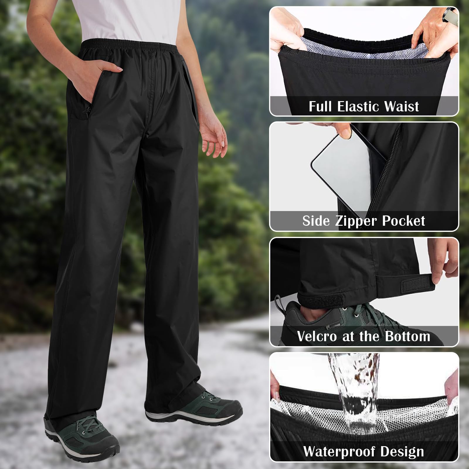 Mayoii Pantalon imperméable léger et respirant pour femme avec taille réglable