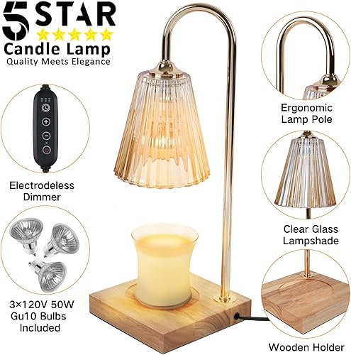 Miniatura 6 de Komxsum Calentador de lámpara de vela con temporizador de 2H4H8H, lámpara calentadora de velas dorada con 3 bombillas, calentador de lámpara de