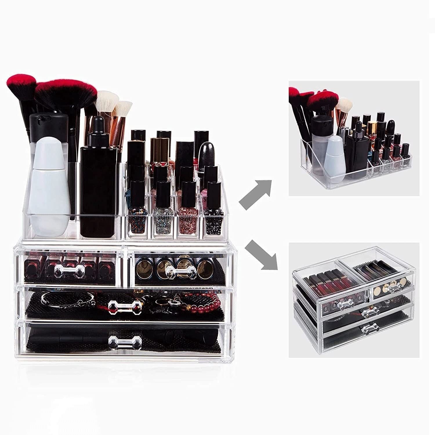 Borsa per Il Trucco Scatola di immagazzinaggio cosmetica acrilica Vetrina cosmetica Trasparente Scatola di immagazzinaggio combinata Multifunzionale impilabile Organizzatore per Profumi(04)