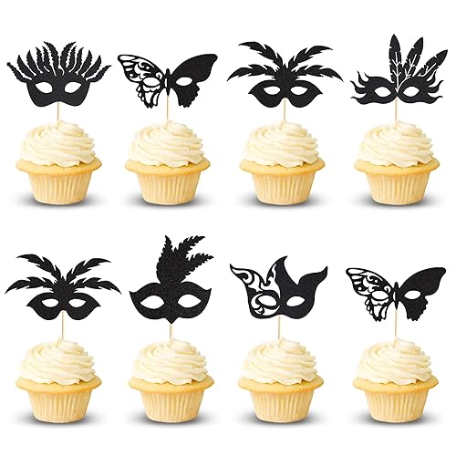 24Pcs Masquerade Masks Cupcake Toppers Bachelorette Party Mask Cupcake Food