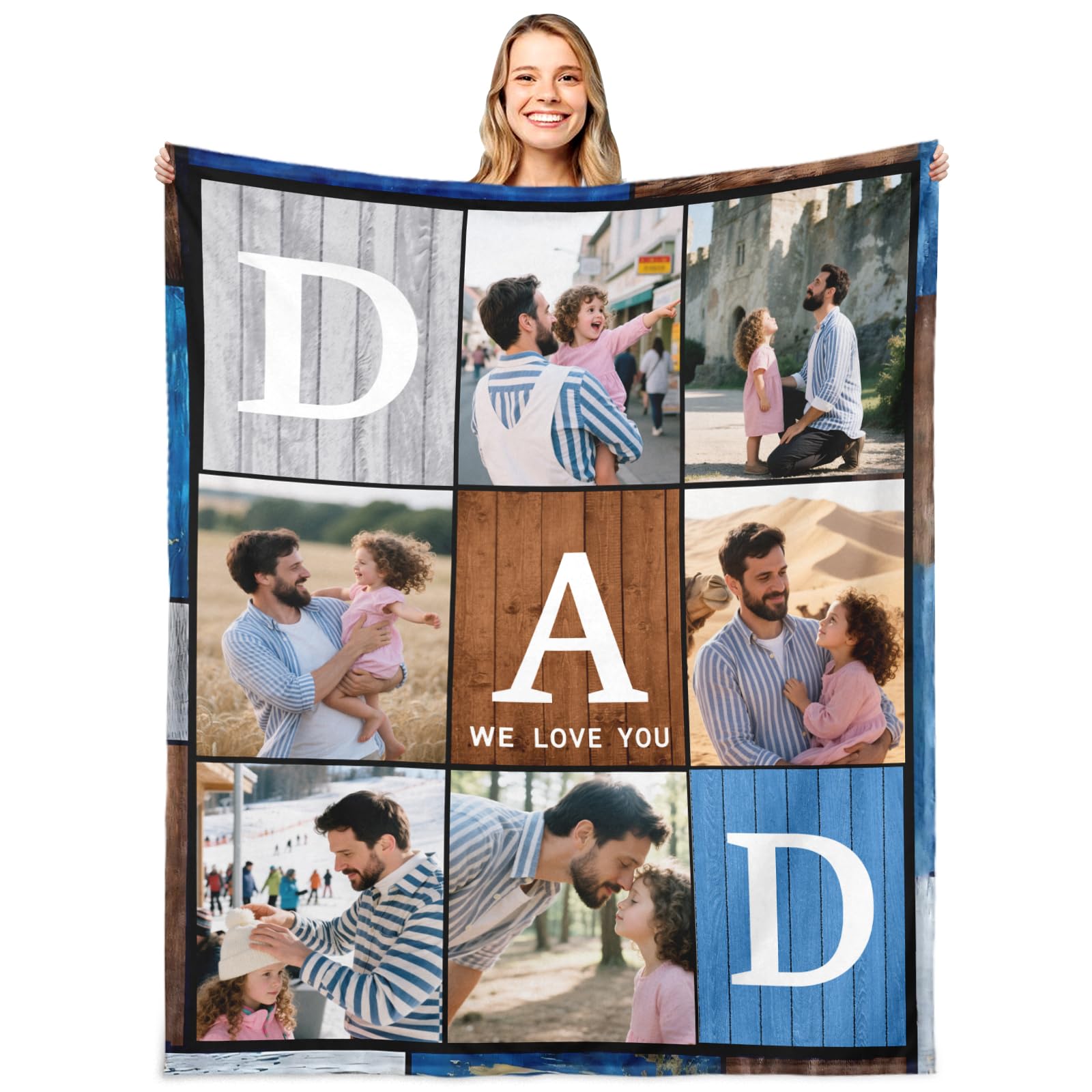 Personalized Photo Blanket for Dad - Custom Father's Day Birthday Gifts for New Daddy Father Daddy Papa Father-in-Law Customized Anniversary Blankets