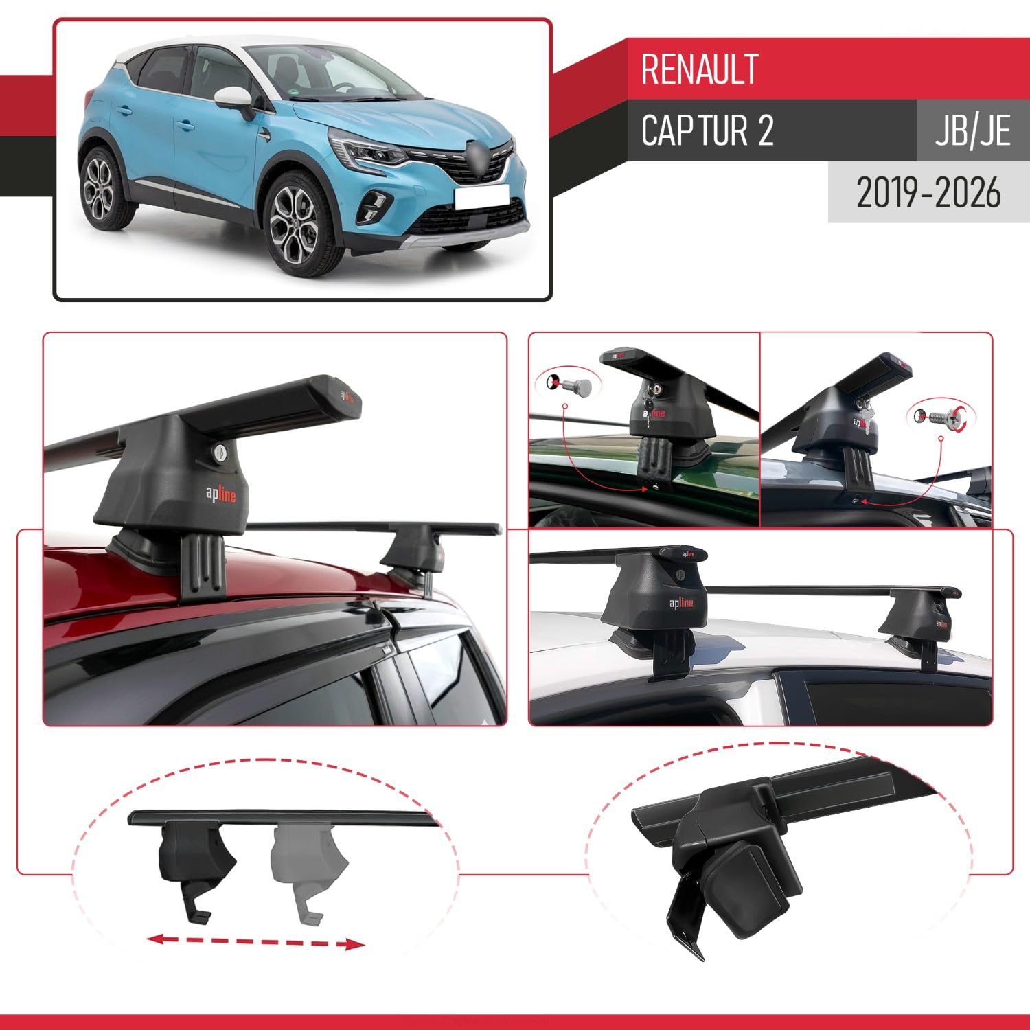 Compatibile con Renault Captur 2 2019-2026 ACE-4 Barre Tetto Portapacchi Auto Barre Portatutto Nero Alluminio 2 Barre