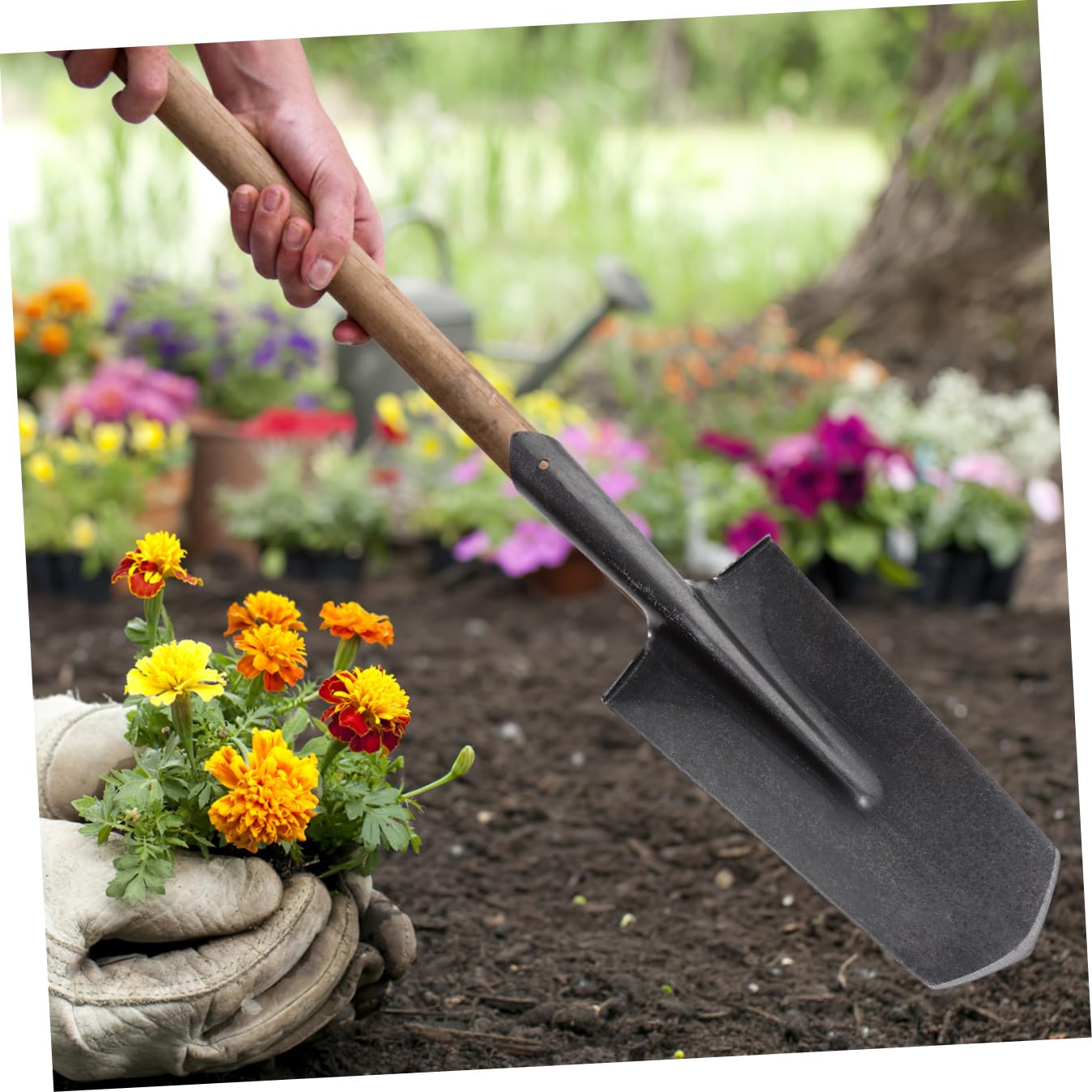 Milisten Herramienta de Jardinería Pala para Cavar de Acero Manganeso Ligera y Práctica Mango Resistente para Trabajo en Huerto y Camping