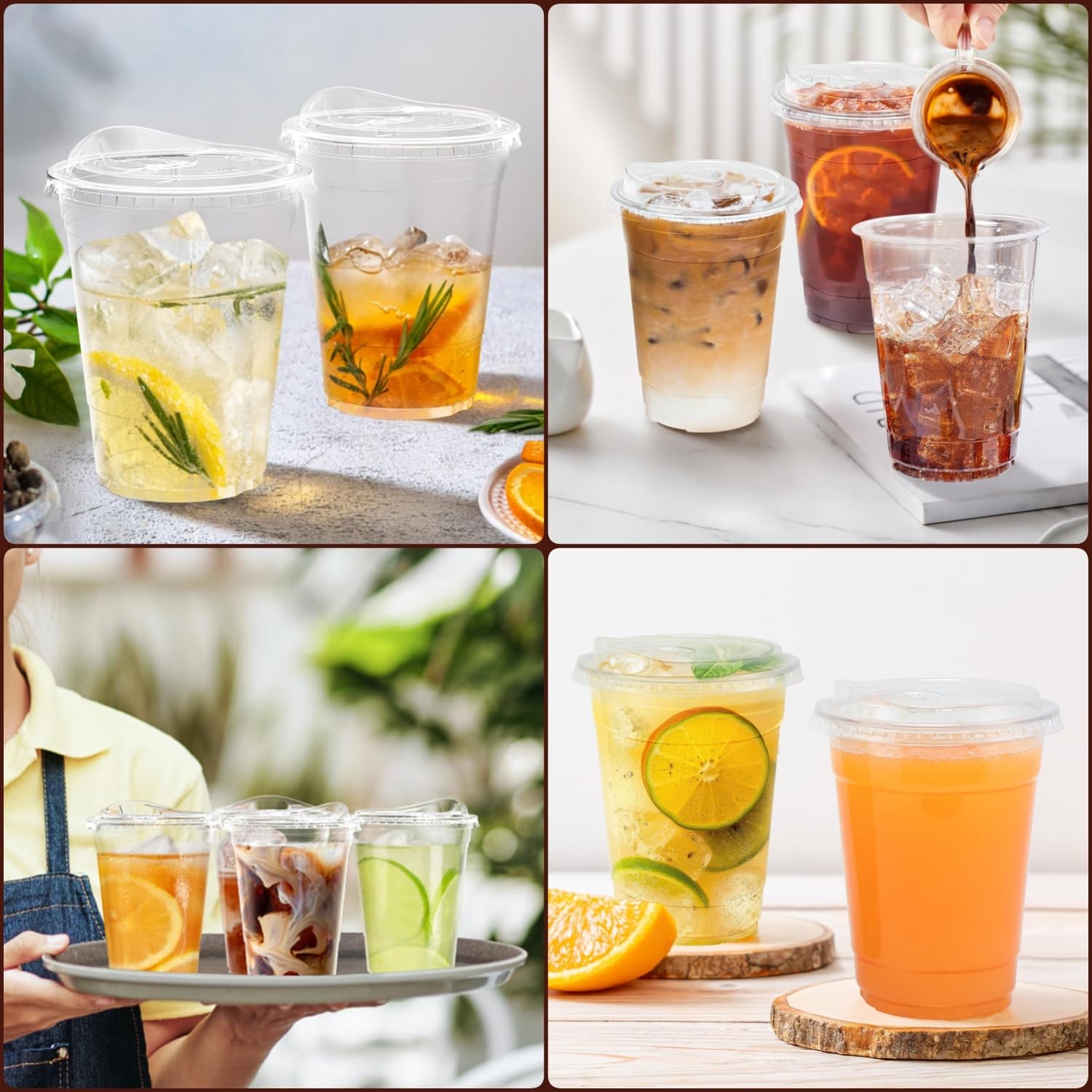 KAHEIGN 50 Pièces Gobelets en Plastique Transparent avec Couvercles, 480ml Gobelet à Café en Plastique Réutilisable Verres Élégants pour Glacé Café Smoothie Milkshake Froides Boissons Fêtes Traiteur