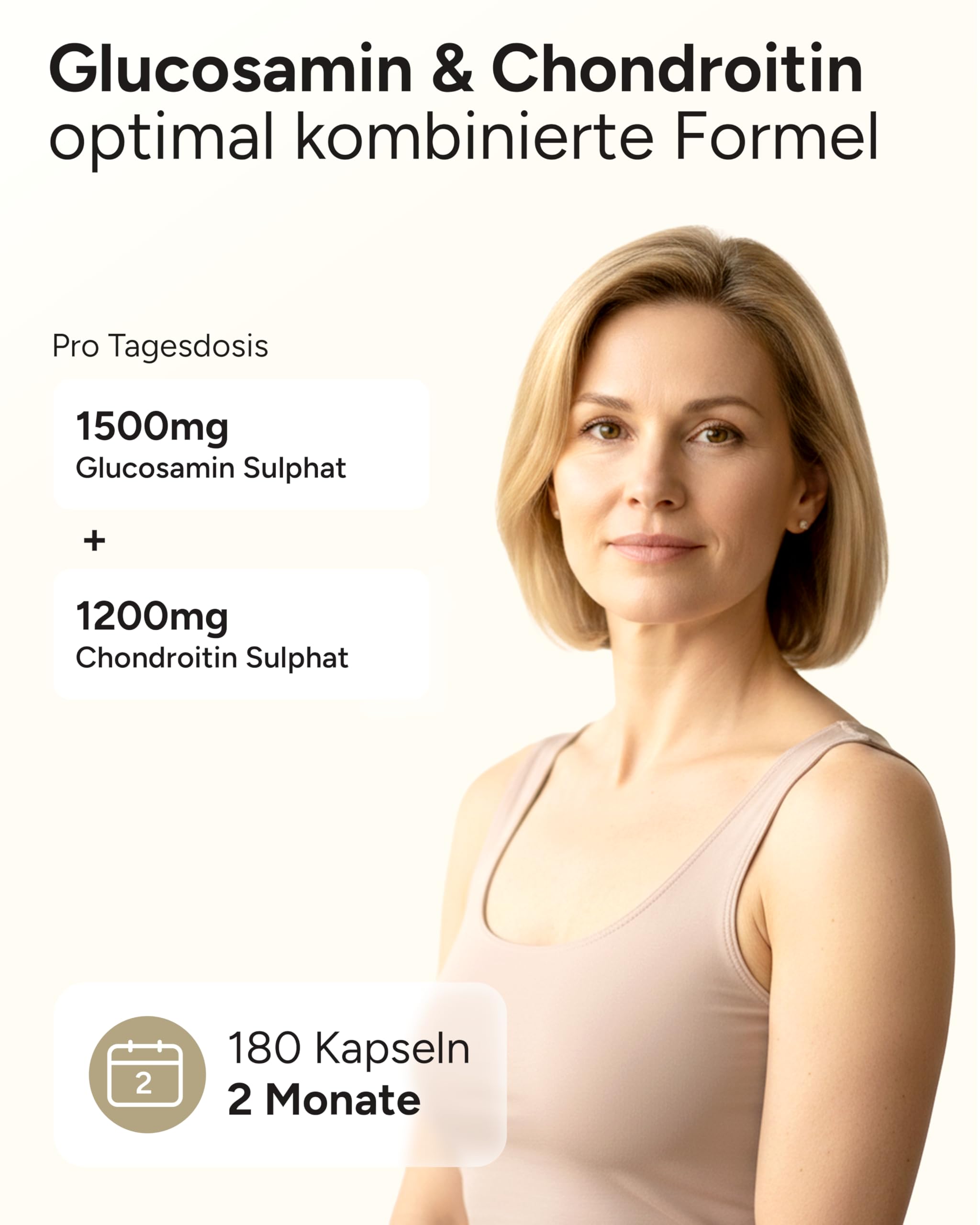 Glucosamin Chondroitin hochdosiert - 180 Kapseln - Glucosamin 1500mg & Chondroitin 1200mg pro Tagesdosis - 2 Monatsvorrat an - plantomol® Essentials