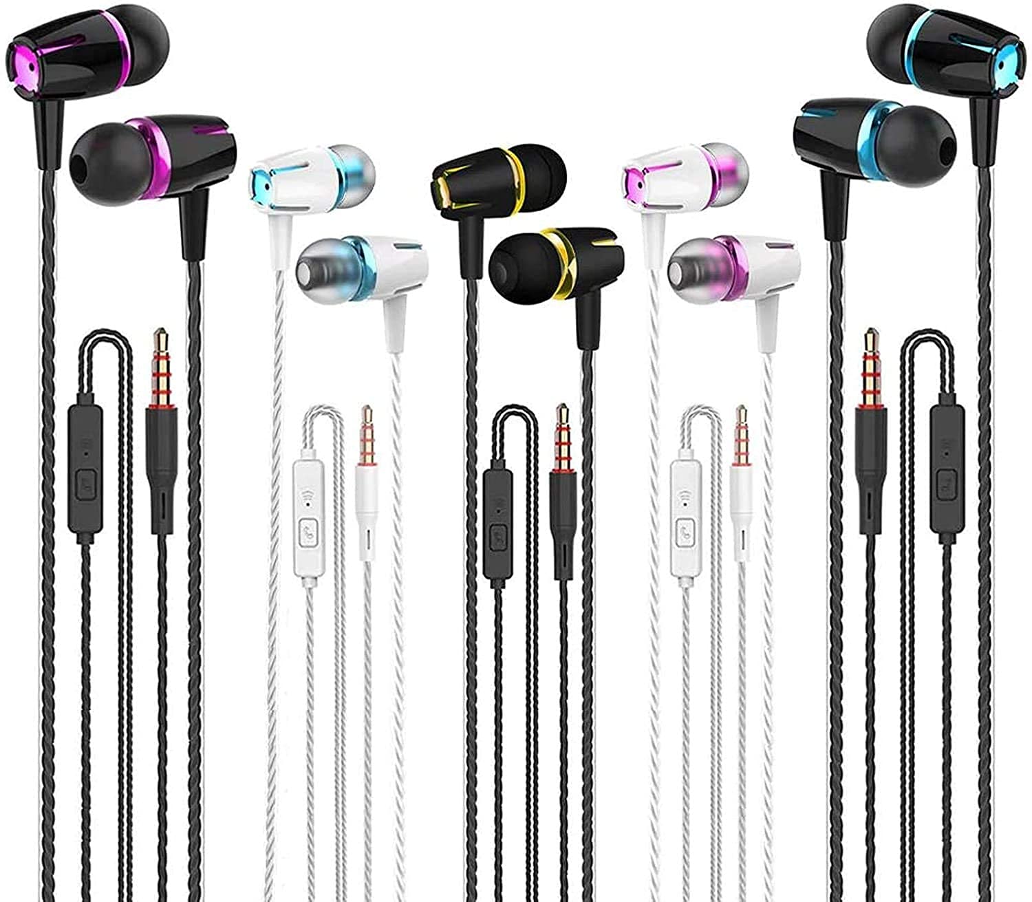 Earbuds Wired with Microphone Pack of 5, Noise Isolating in-Ear Headphones, Powerful Heavy Bass, High Definition, Earphone...