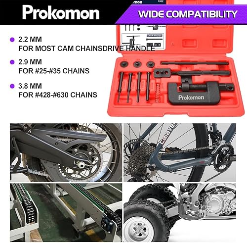 Miniatura 3 de Prokomon Kit de herramientas para romper cadenas de 13 piezas herramienta de remache de cadena de motocicleta y ATV, herramienta de extracción de