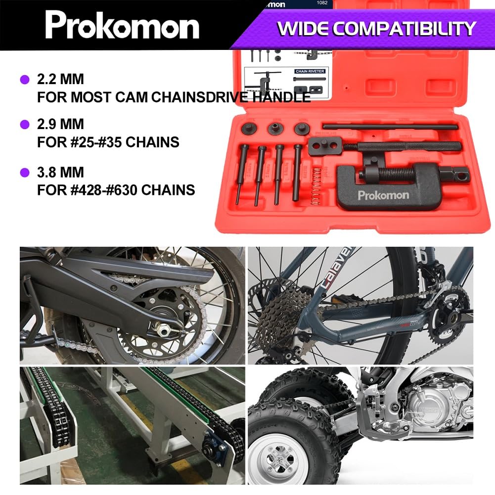 Kit De Reparación De Cadena Para Moto Y Bicicleta KATSU - 13 Piezas, Desmontador Y Remachador, Para La Mayoría De Cadenas