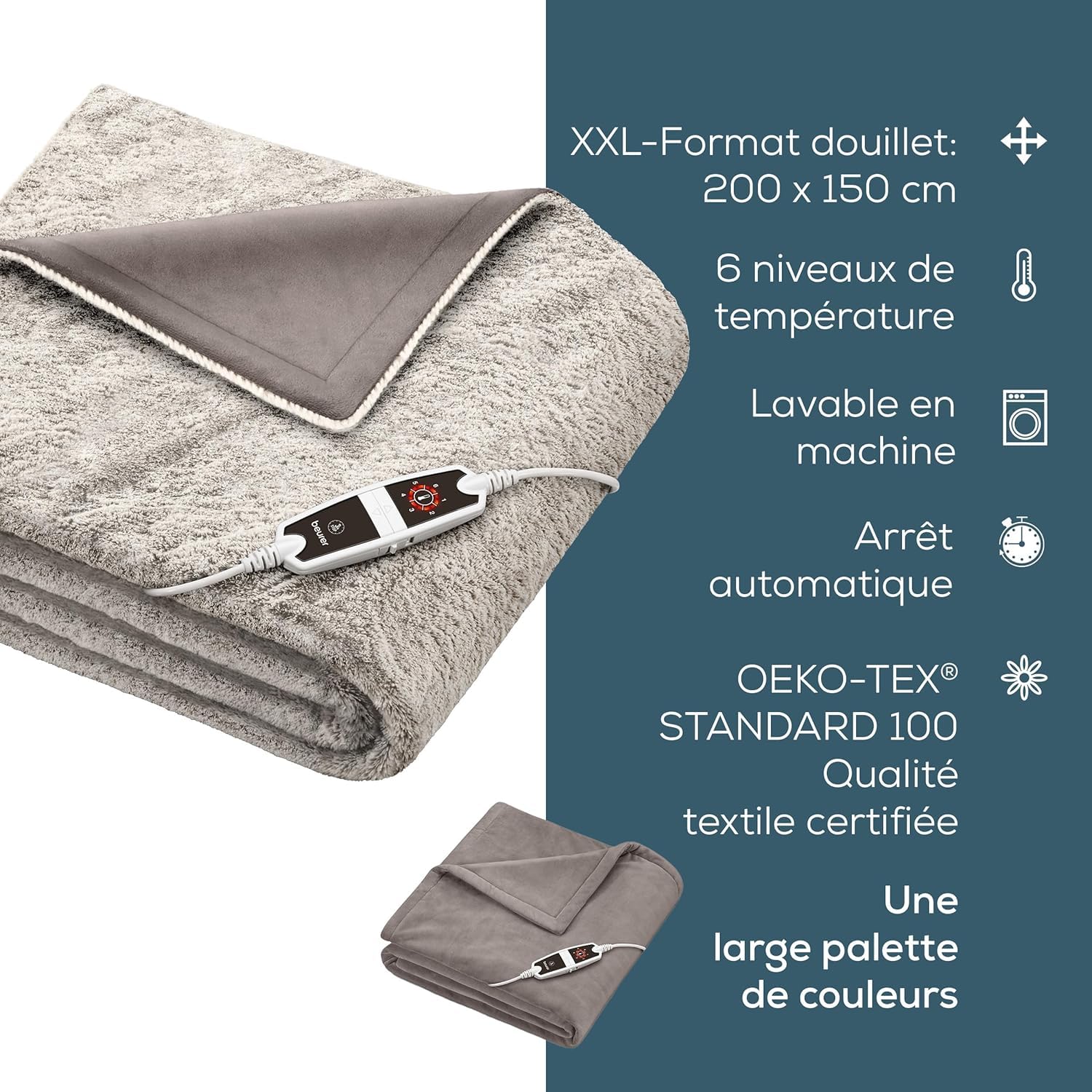 Beurer HD 150 XXL Nordic couverture chauffante électrique avec arrêt automatique, 200 x 150 cm, 6 réglages de température, lavable en machine, couverture confortable en apparence de fourrure