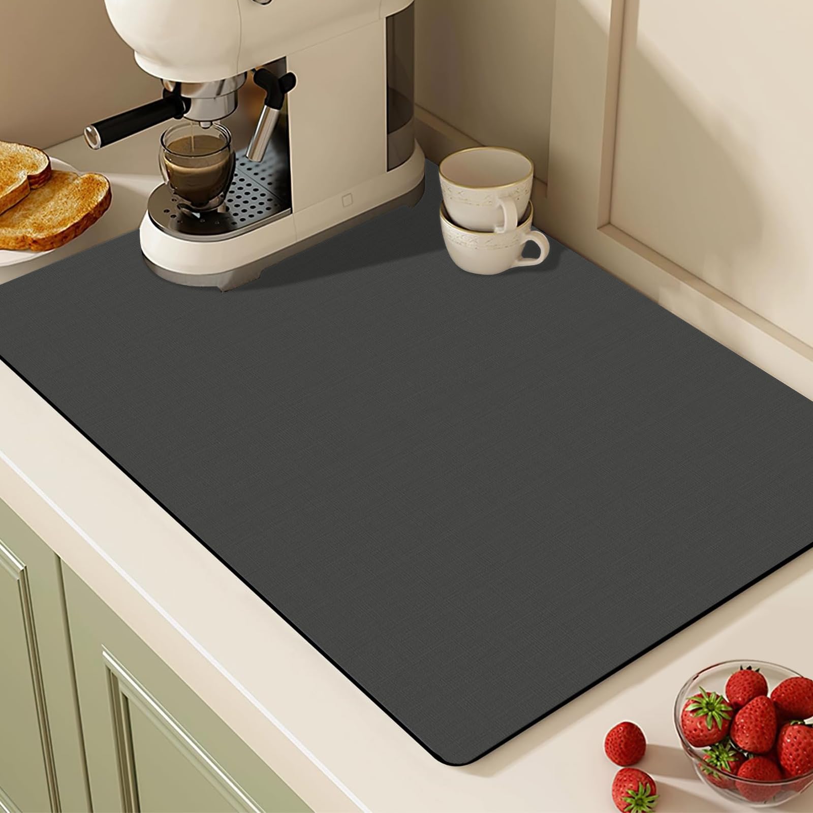 Alfombrilla escurreplatos 60x40 cm de silicona, bayeta escurreplatos antideslizante, alfombrilla cafetera absorbente, bandeja escurreplatos para cocina, protector encimera cocina gris oscuro