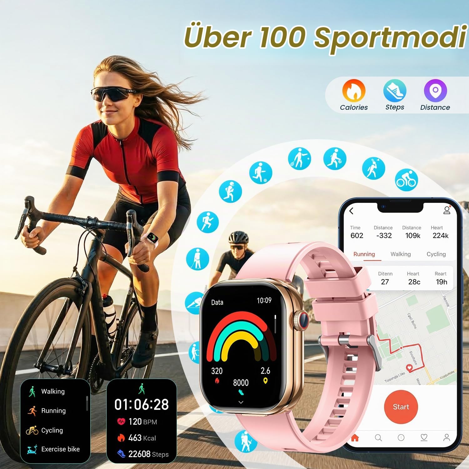 Smartwatch Damen Herren mit Bluetooth Kopfhörern: 2,02" HD Touchscreen Smart Watch mit Telefonfunktion Schrittzähler Schlafüberwachung Fitnessuhr IP67 Wasserdichte Sportuhr Kompatibel Android iOS
