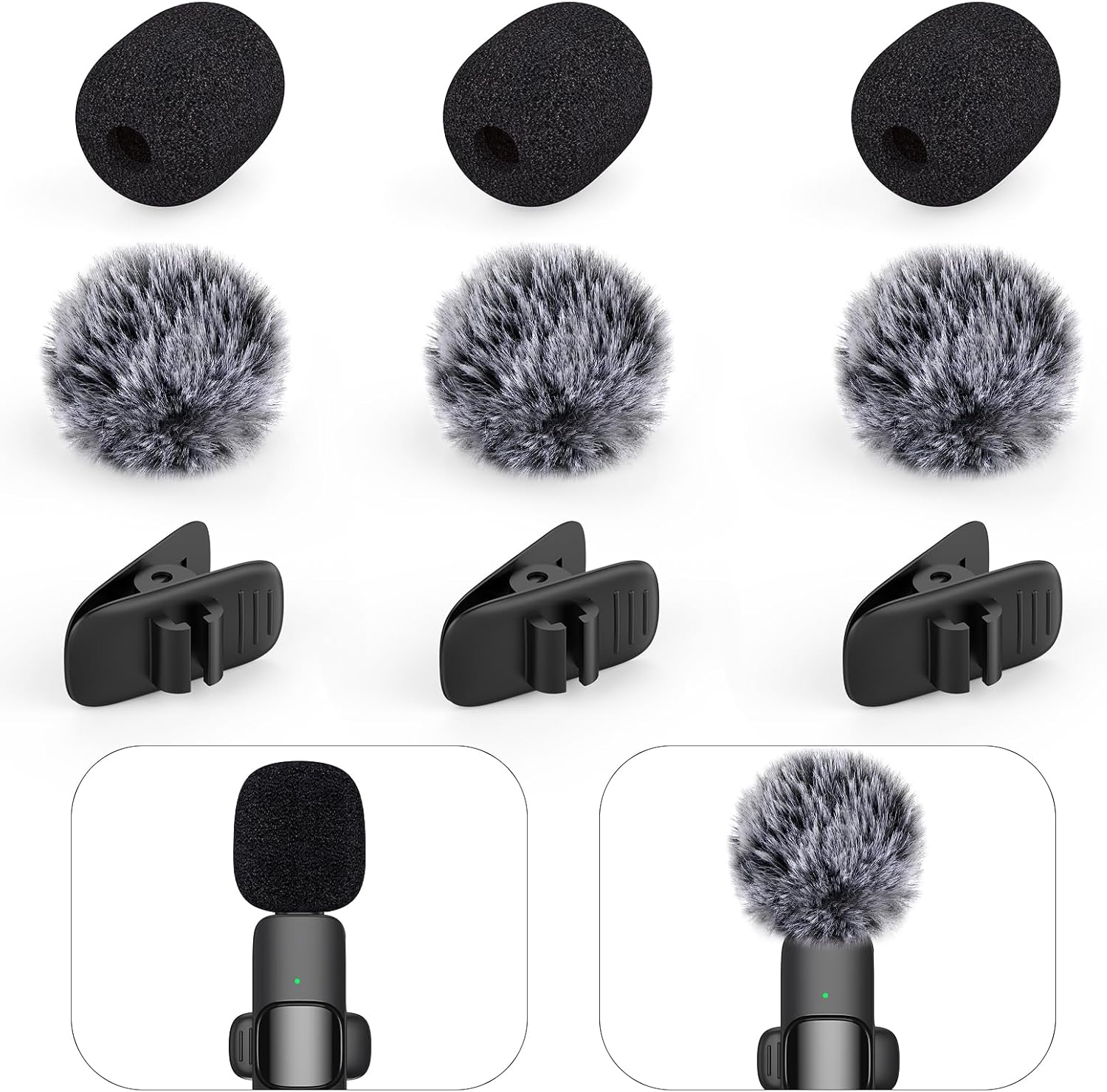 Mini Wireless Furry Windscreen & Foam Cover Set for Lavalier Microphone, Wind Muff Foam Mic Cover with Clip to Reduce Plosive and Better Highlight the Vocals, Washable and Windproof Wind Screen(9 Pcs)