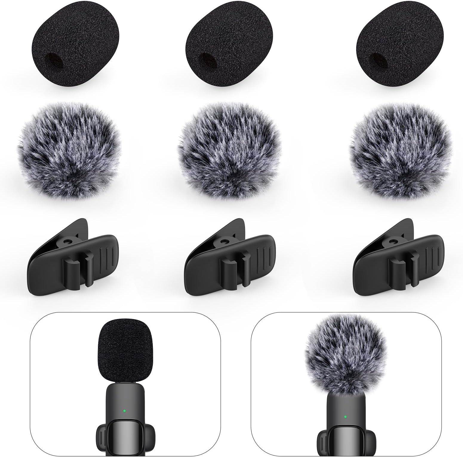 Mini Wireless Furry Windscreen & Foam Cover Set for Lavalier Microphone, Wind Muff Foam Mic Cover with Clip to Reduce Plosive and Better Highlight the Vocals, Washable and Windproof Wind Screen(9 Pcs)