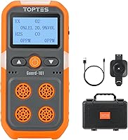 TopTes Guard-101 4-Gas Detector for H2S, CO, O2, LEL - Explosion-Proof Multi Gas Monitor with Triple Alarms, 14-Hour Battery, Vibration Alert - Orange